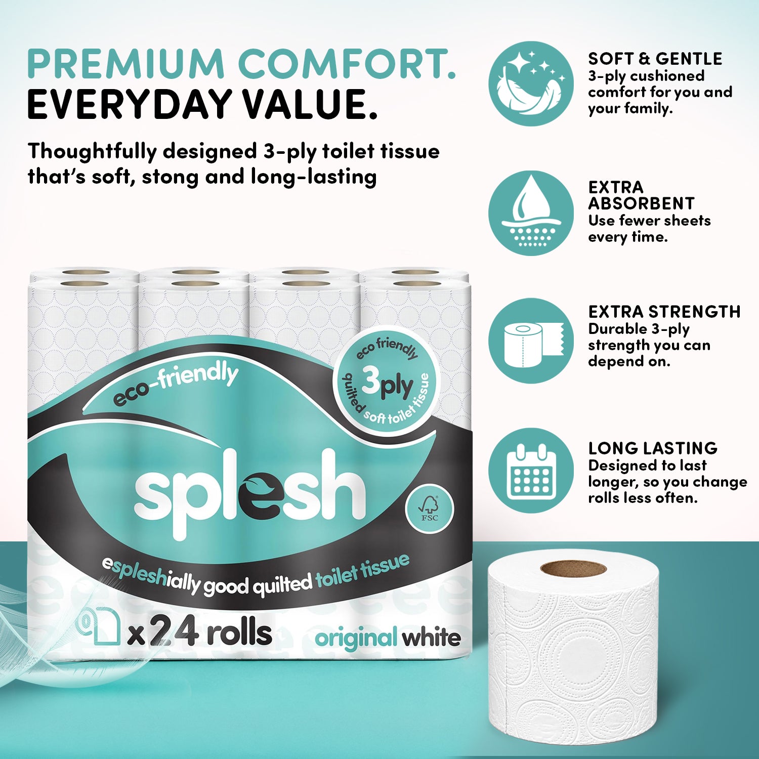 Splesh toilet roll 3ply, 24 rolls