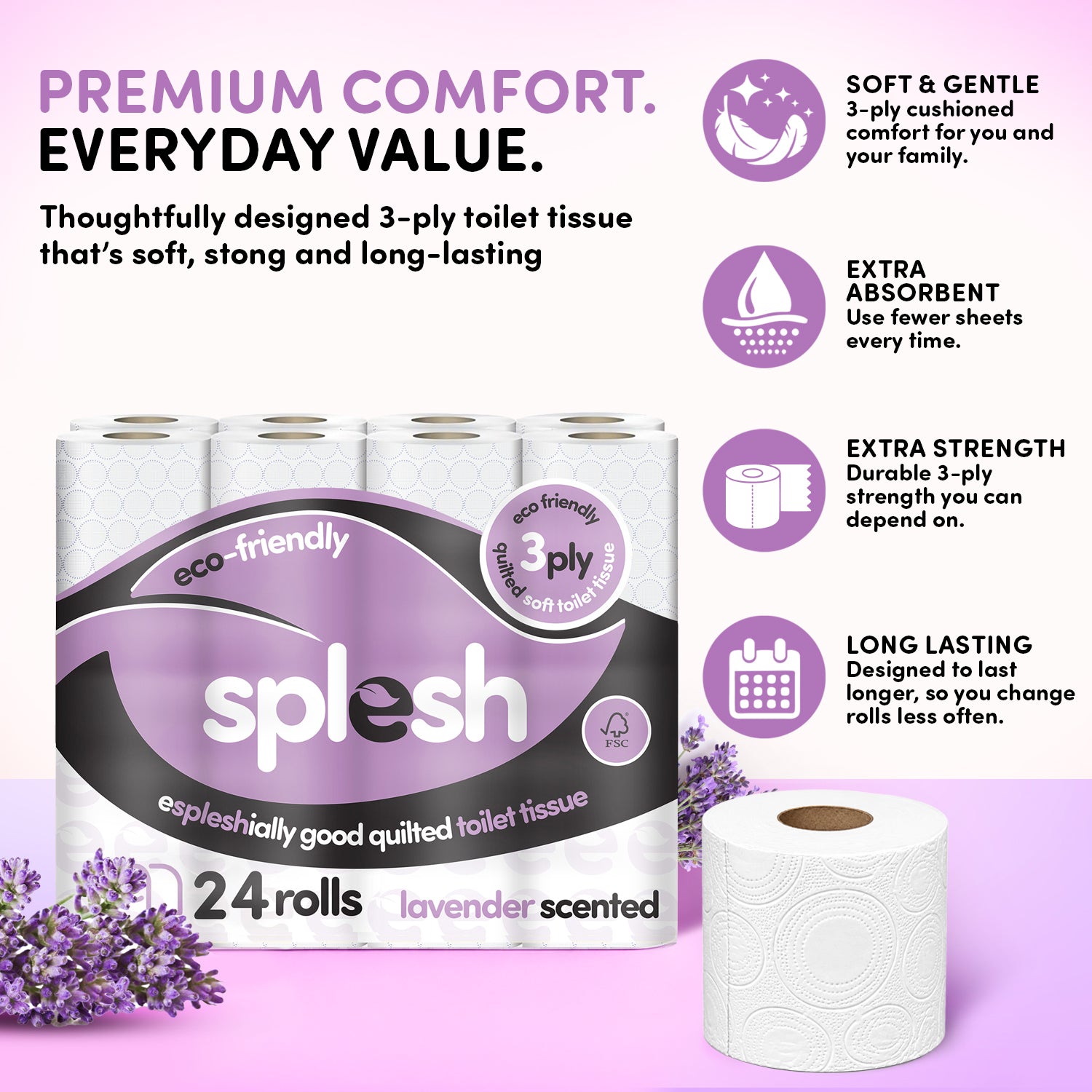 Splesh toilet tissue lavender scented 24 rolls
