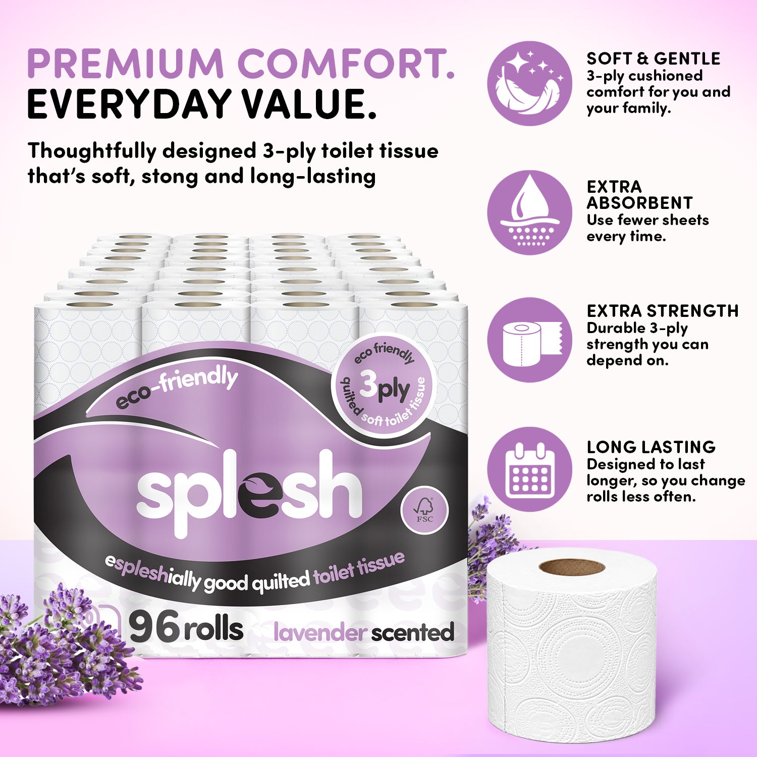 Splesh toilet tissue lavender scented 96 rolls