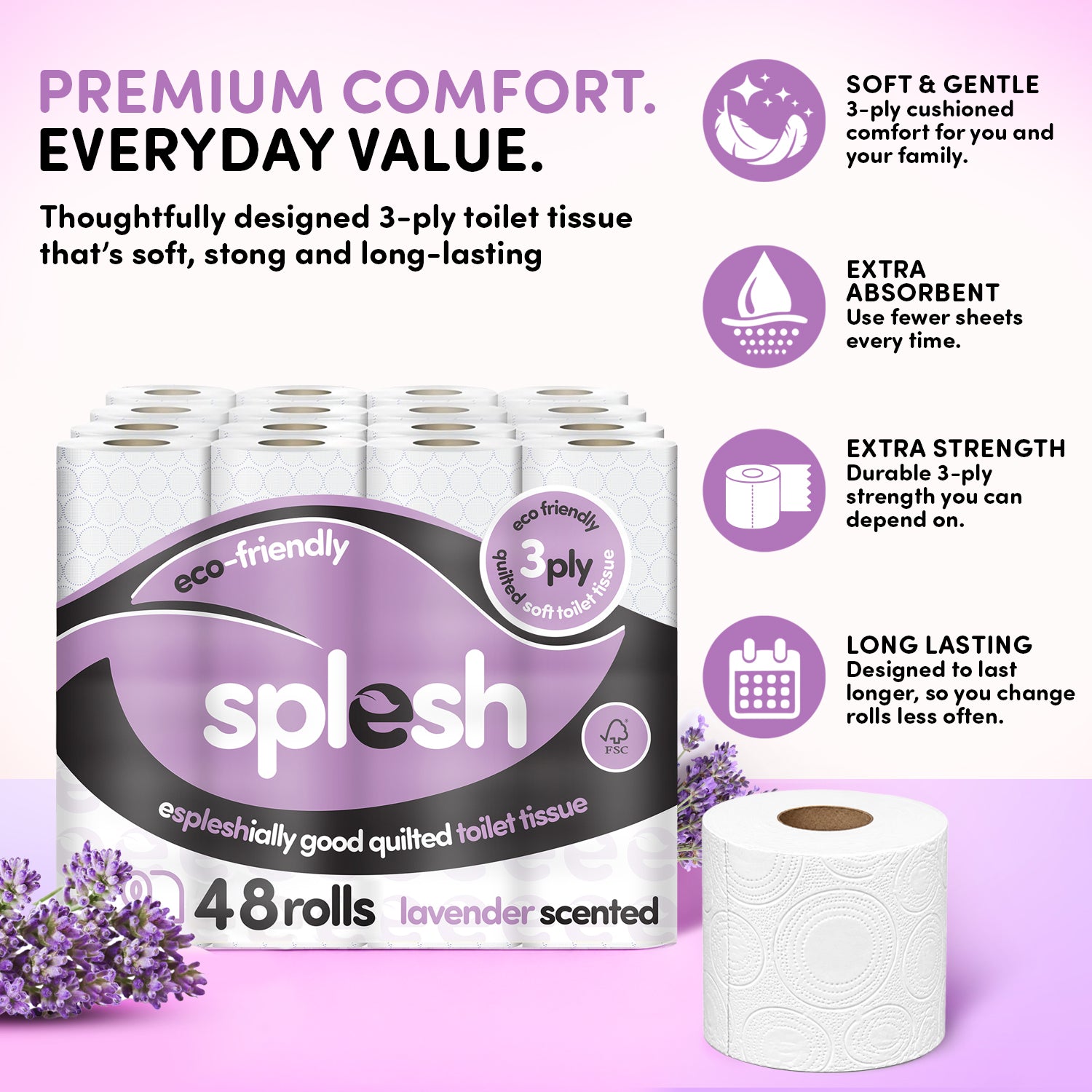 Splesh toilet tissue lavender scented 48 rolls