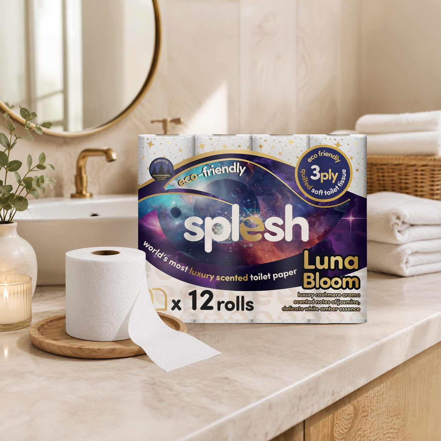Splesh luna bloom luxury scented toilet roll, 12 rolls