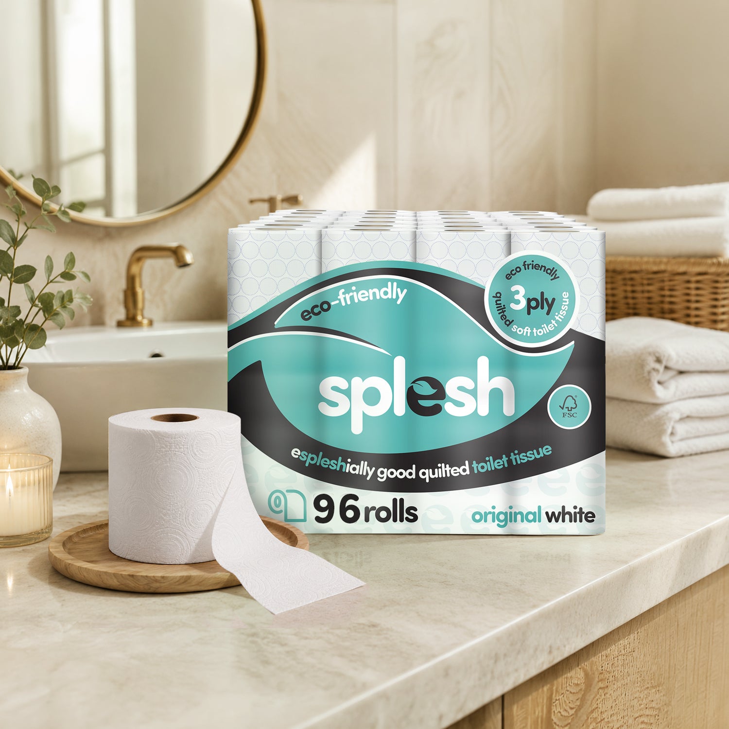 Splesh toilet roll 3ply, 96 rolls, original white