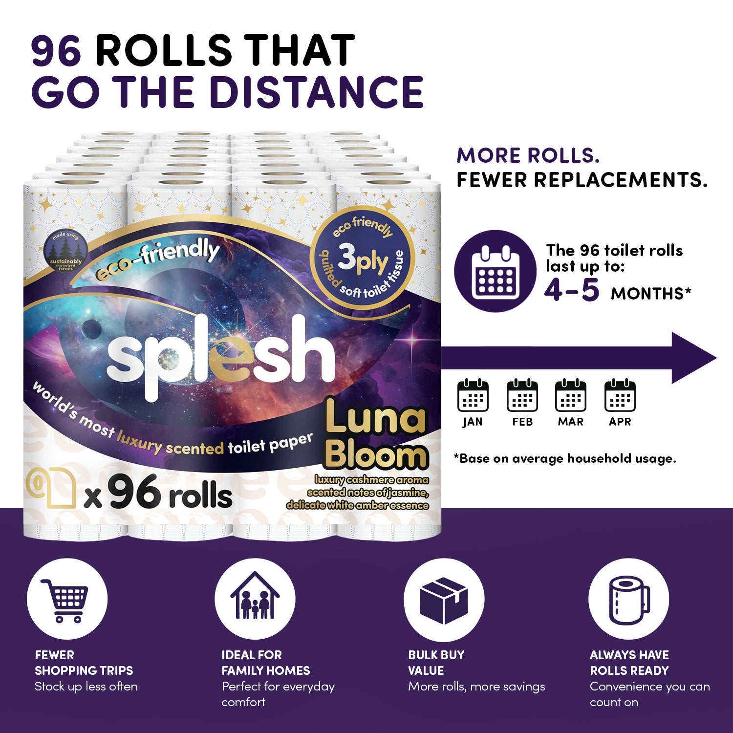 Splesh luna bloom luxury scented toilet roll, 96 rolls