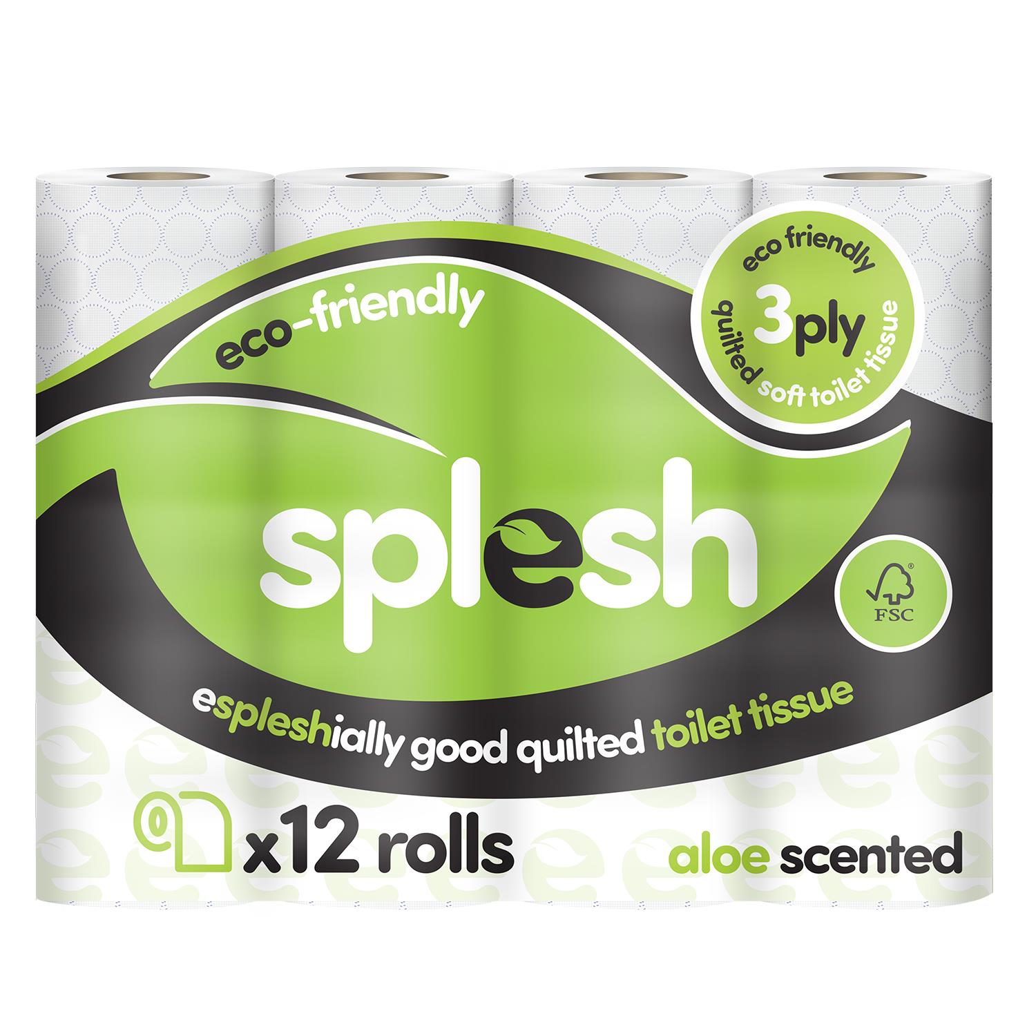 Splesh Soft & Quilted White, Lavender Aloe Vera or Lemon Toilet Tissue, 12 Rolls - Splesh