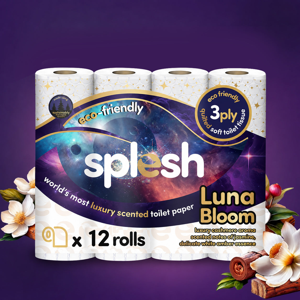 Splesh luna bloom luxury scented toilet roll, 12 rolls