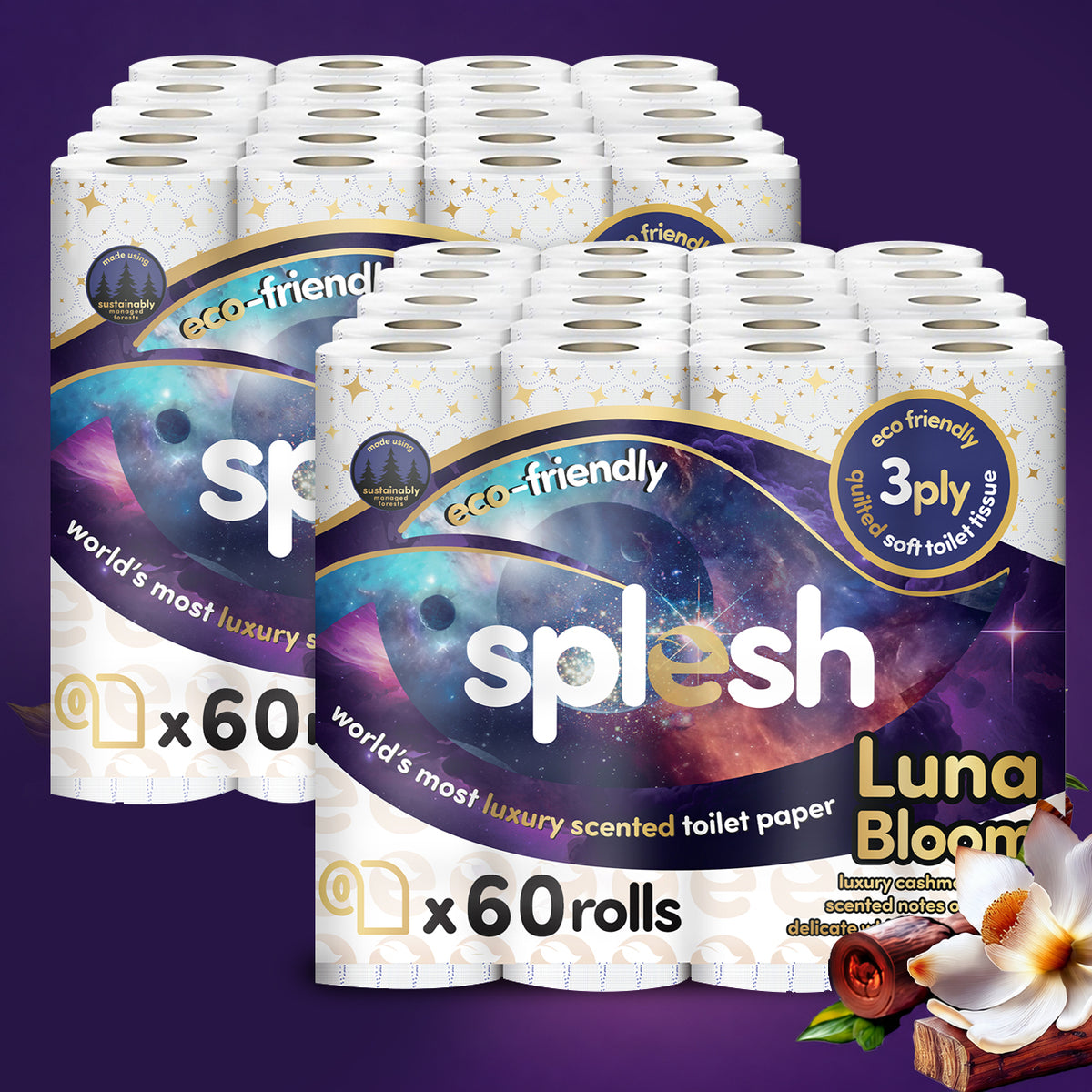 Splesh luna bloom luxury scented toilet paper, 60 rolls
