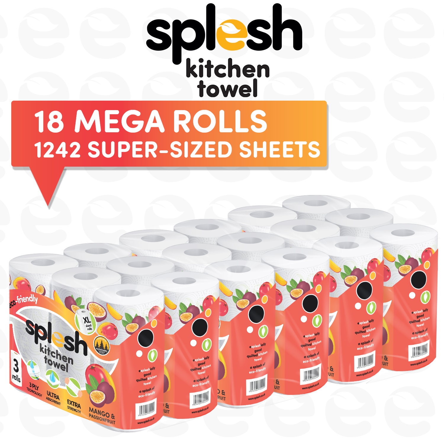 Splesh Culina Kitchen Towel - Mango & Passionfruit scented 3 Ply Ultra Absorbent Household XL Roll, 18 Rolls - Splesh