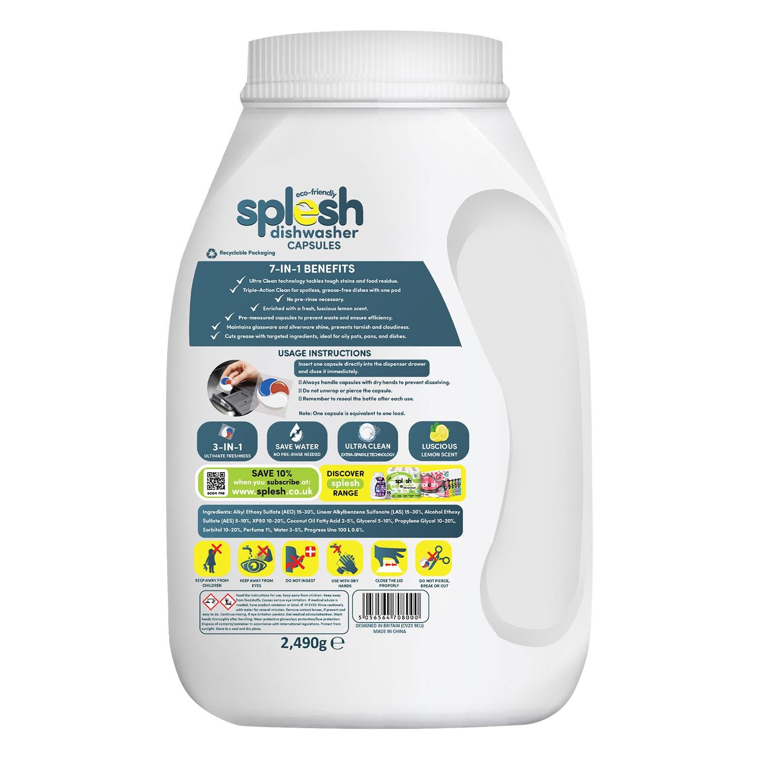 Splesh 3 in 1 Ultimate Freshness Dishwasher Tablets, Lemon Scent 150 Washes - Splesh