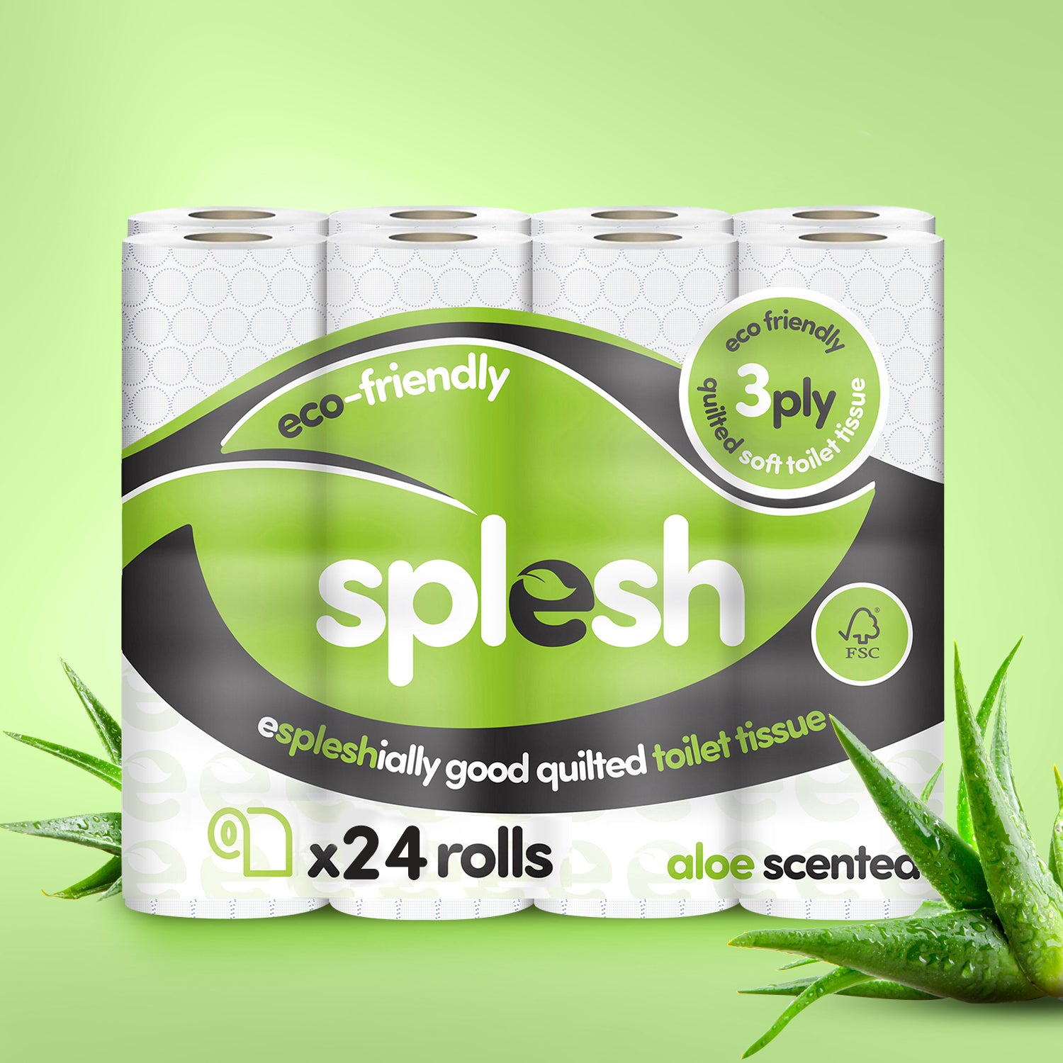 Splesh Toilet Roll Soft & Quilted 3-Ply AloeVera Scented Toilet Tissue, 24 Rolls
