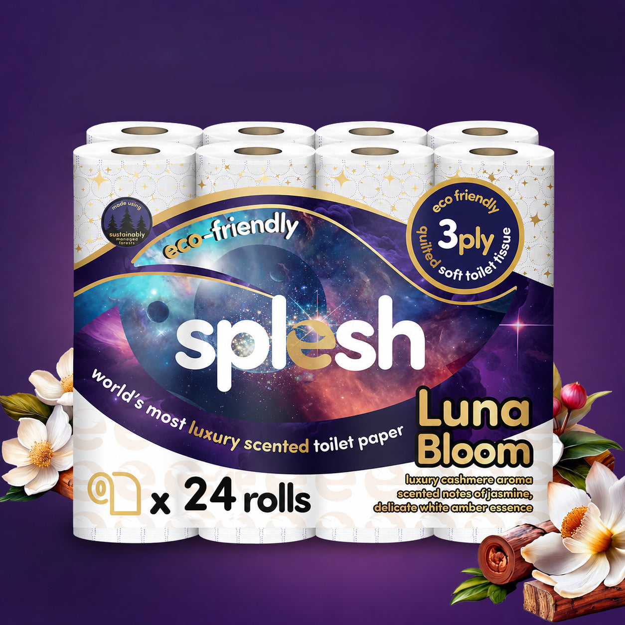 Splesh luna bloom luxury scented toilet roll, 24 rolls