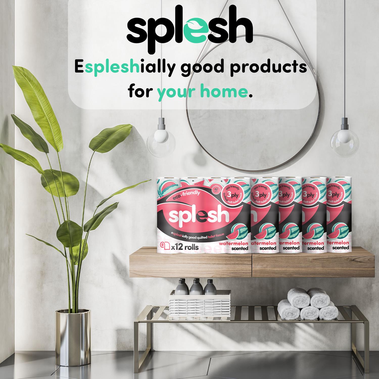 Splesh Quilted Toilet Roll Luxury Watermelon 3-Ply Soft Toilet Paper, 96 Rolls - Splesh