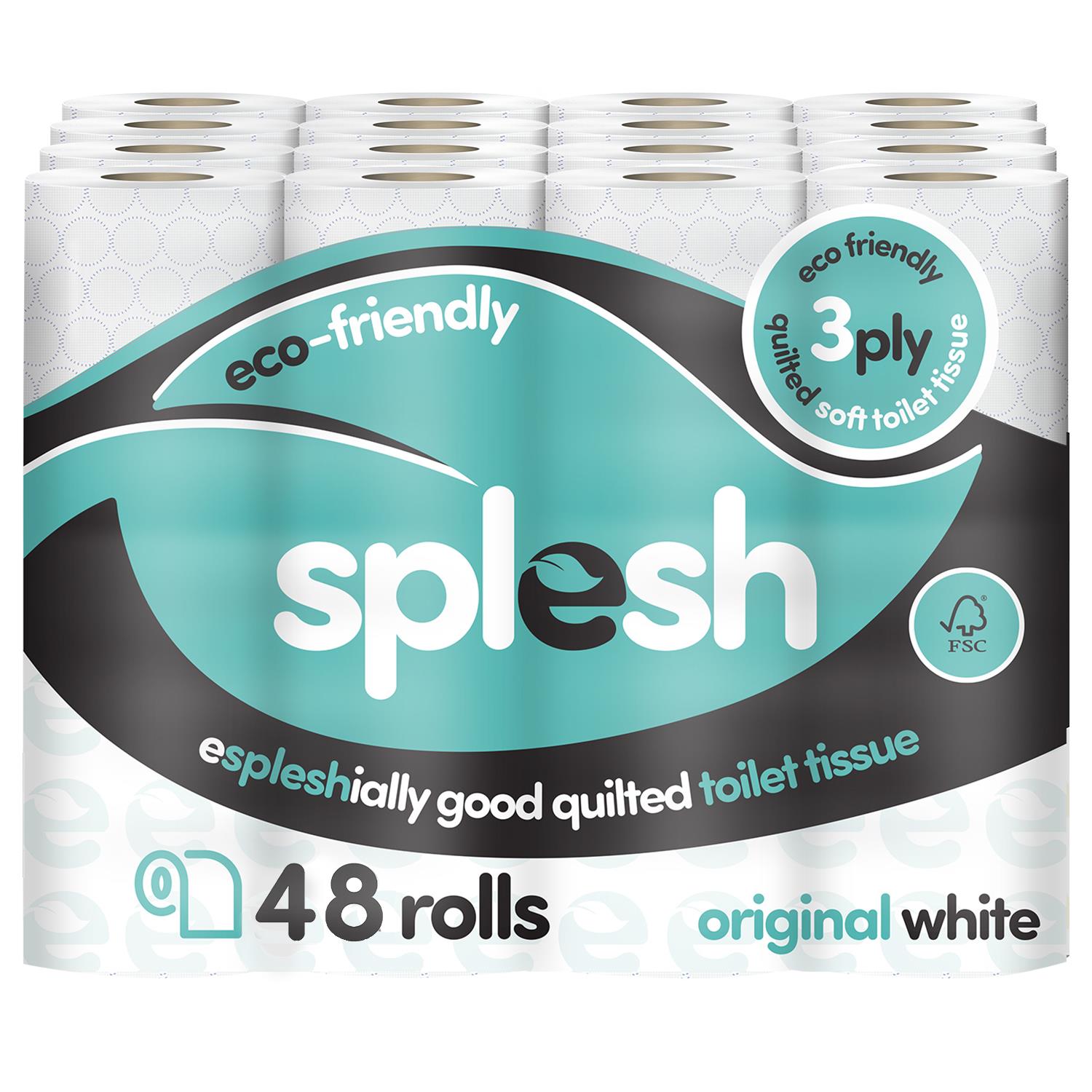 Splesh Toilet Roll Soft & Quilted 3-Ply Original White Toilet Tissue, 48 Rolls - Splesh