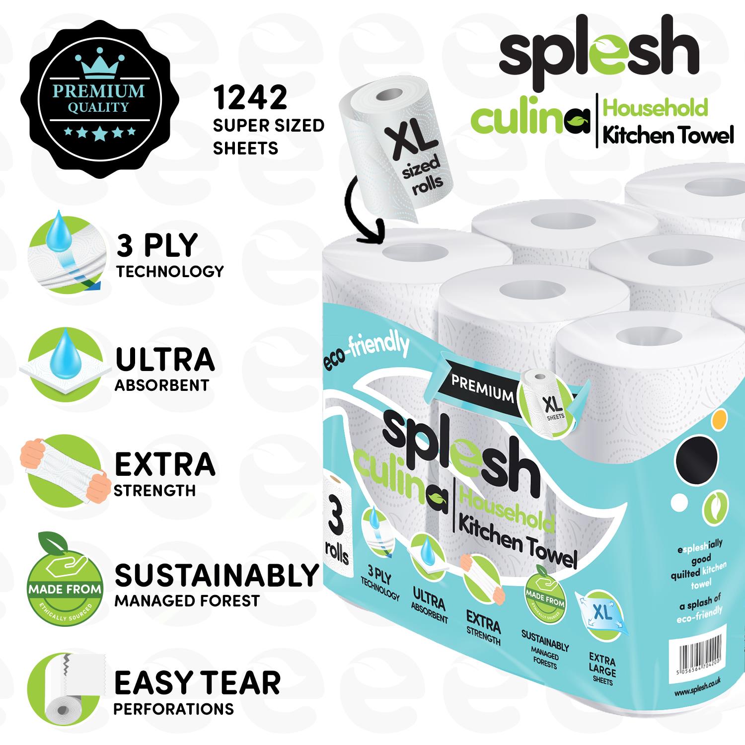Splesh Toilet Roll Quilted White 60 Rolls with Culina Kitchen Towel 18 Rolls - Splesh