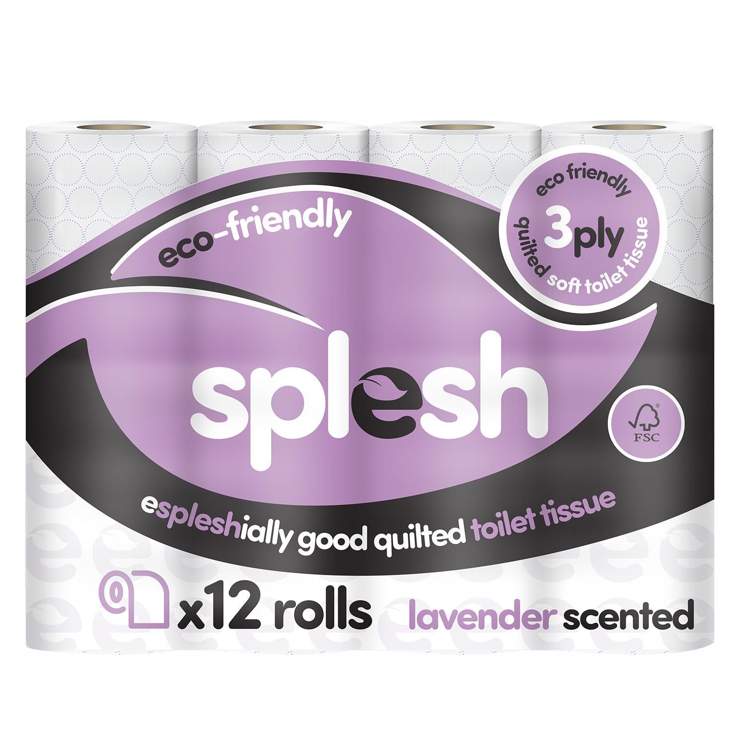 Splesh Soft & Quilted White, Lavender Aloe Vera or Lemon Toilet Tissue, 12 Rolls - Splesh