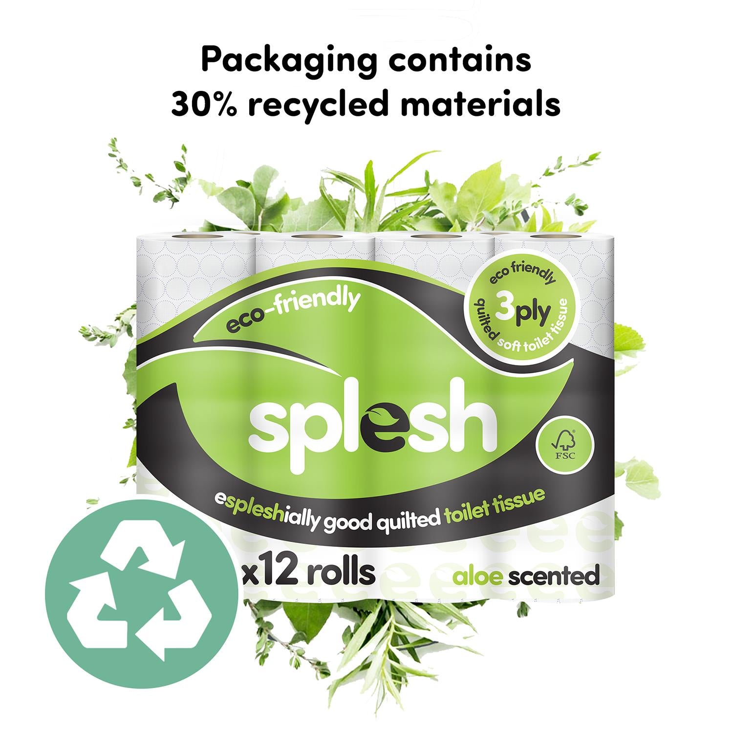 Splesh Soft & Quilted White, Lavender Aloe Vera or Lemon Toilet Tissue, 12 Rolls - Splesh