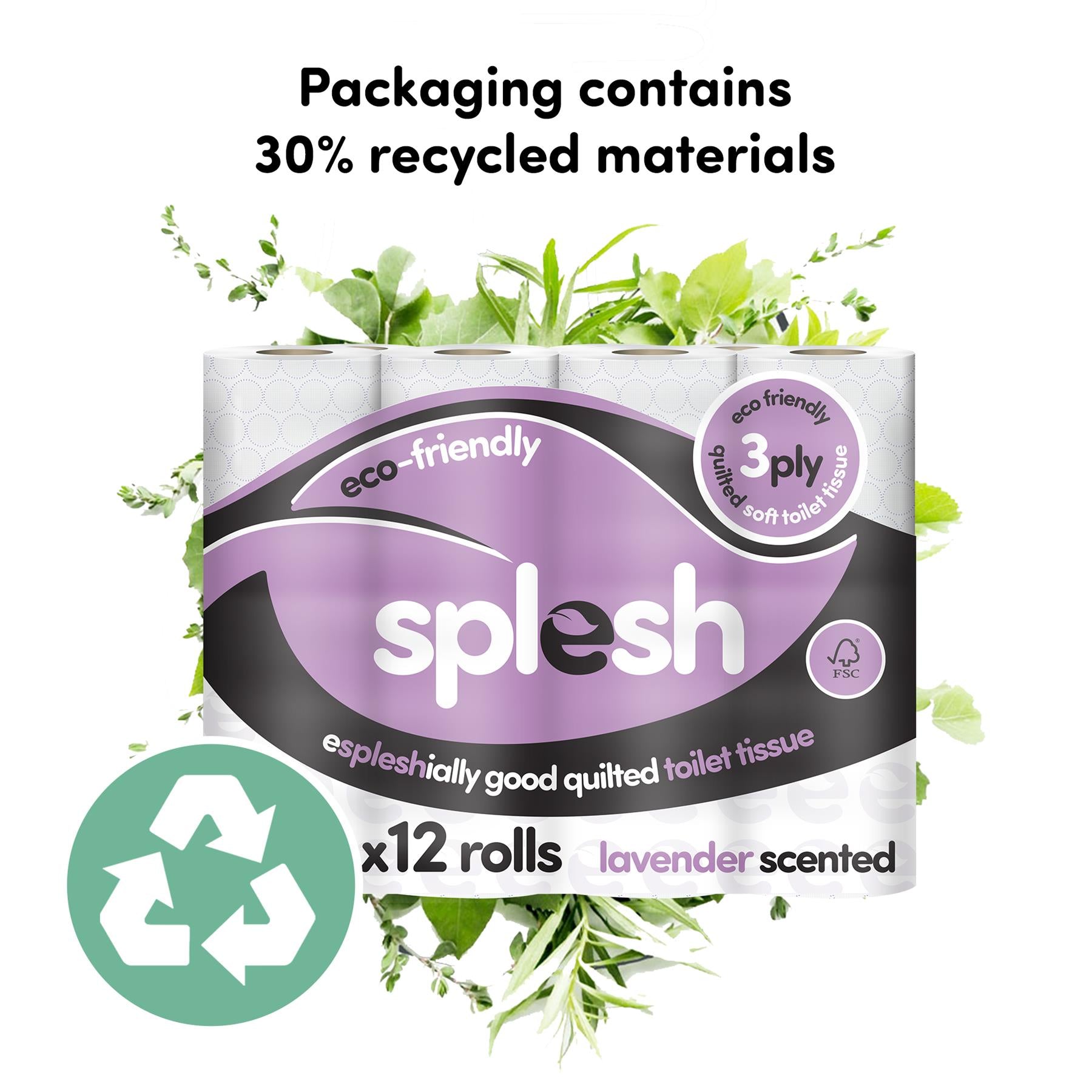Splesh Soft & Quilted White, Lavender Aloe Vera or Lemon Toilet Tissue, 12 Rolls - Splesh