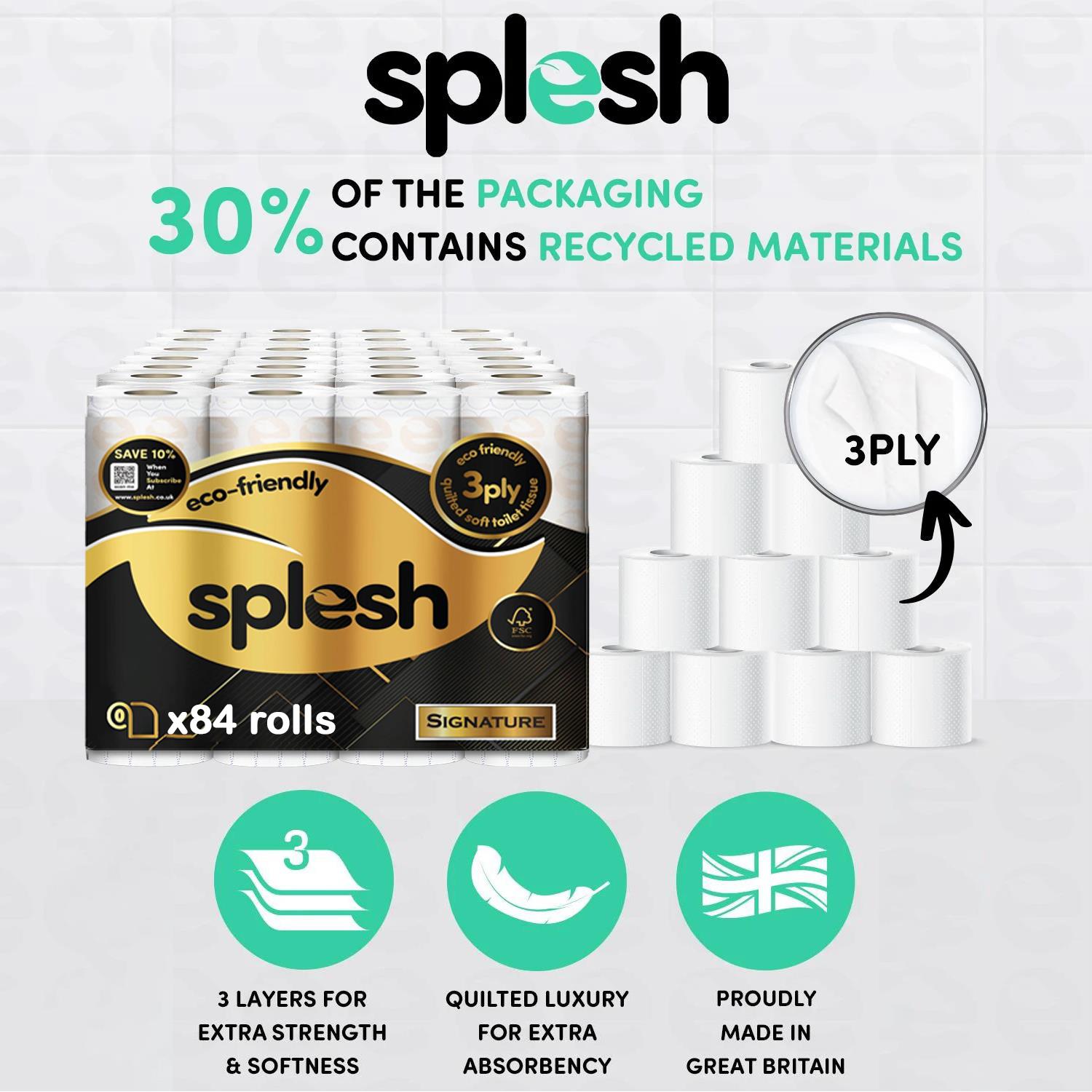 Packaging of Splesh toilet paper with recycled material information
