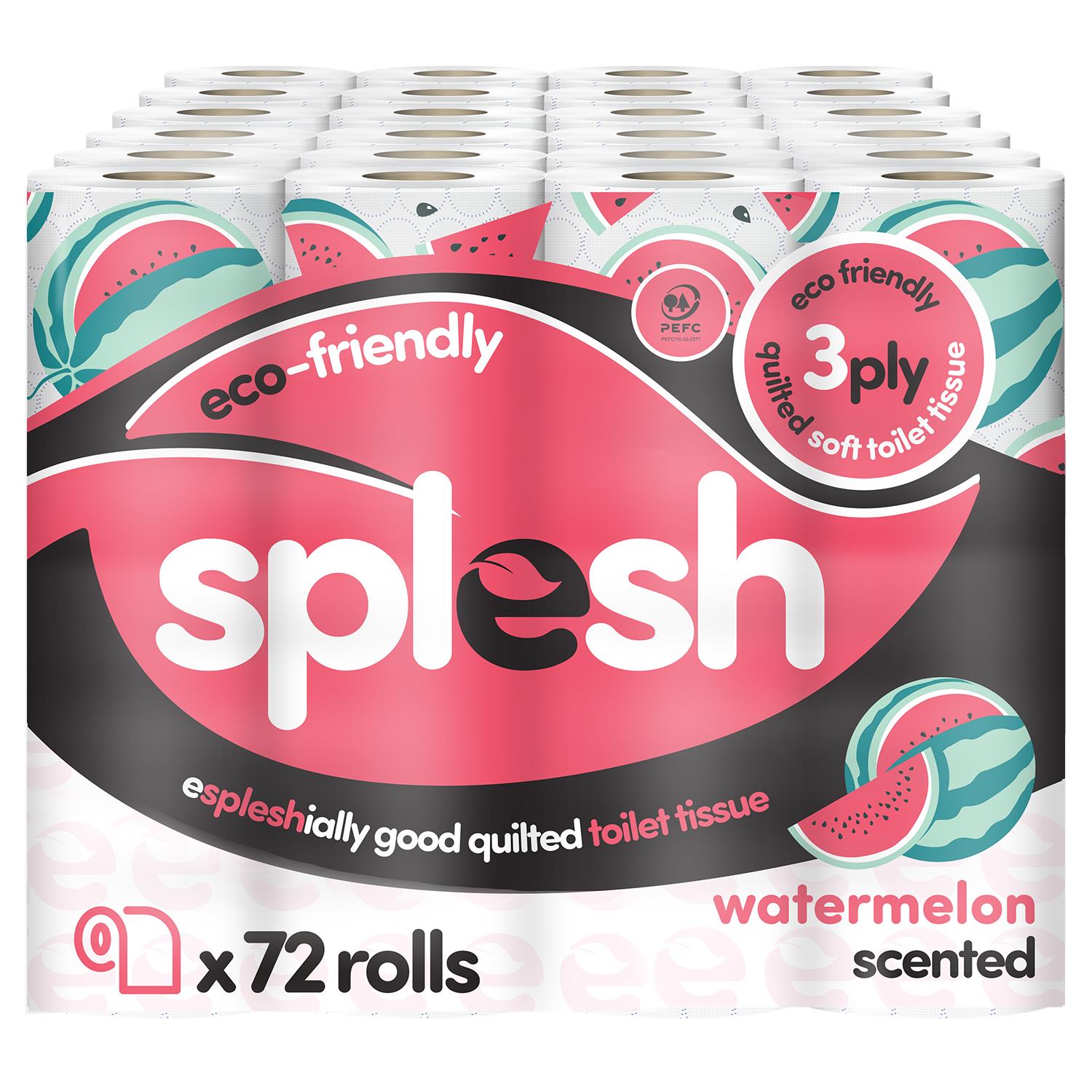 Splesh Quilted Toilet Roll Luxury Watermelon 3-Ply Soft Toilet Paper, 72 Rolls - Splesh