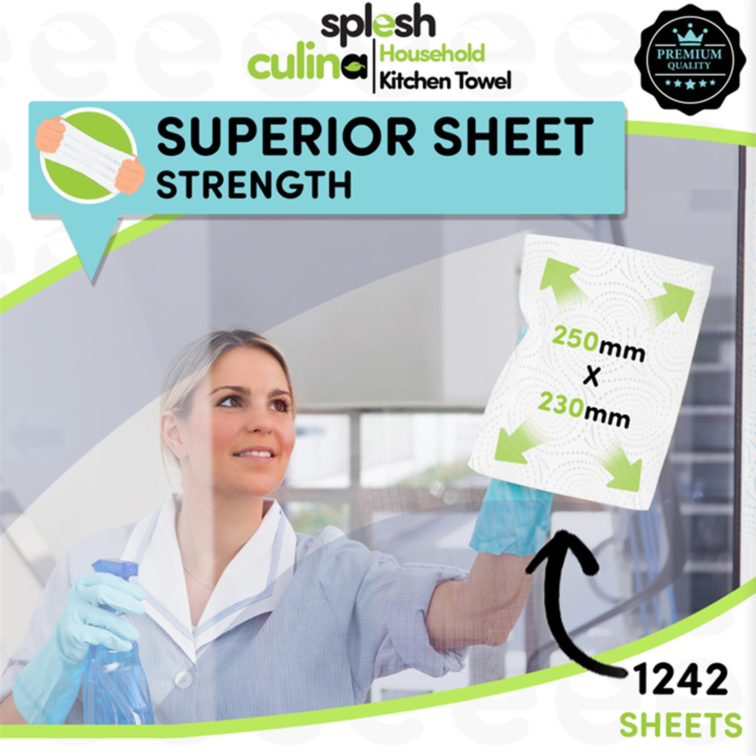 Splesh Culina Kitchen Towel 3 Ply Ultra Absorbent Household XL Roll, 18 Rolls - Splesh