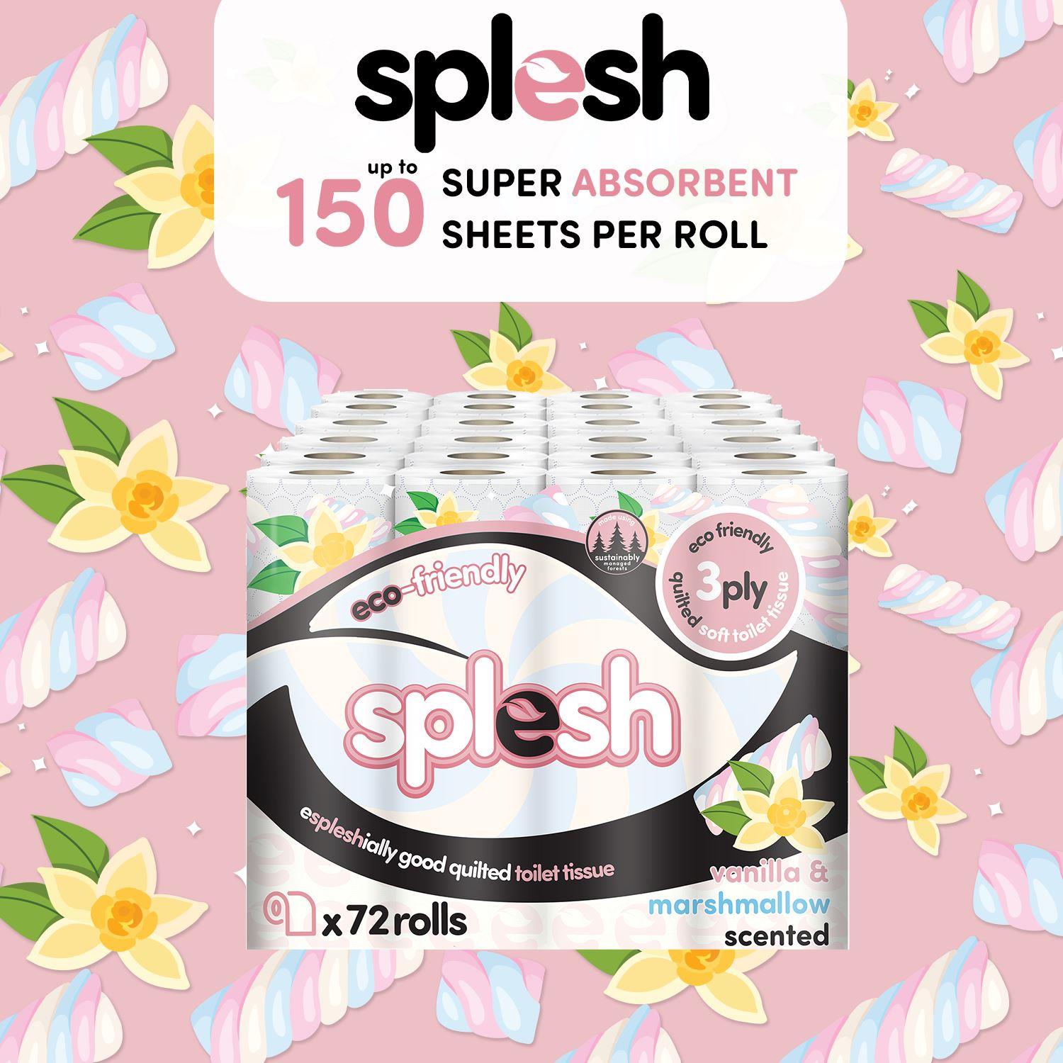 Splesh Quilted Toilet Roll Luxury Vanilla &amp; Marshmallow 3-Ply Soft Toilet Paper, 48 Rolls - Splesh
