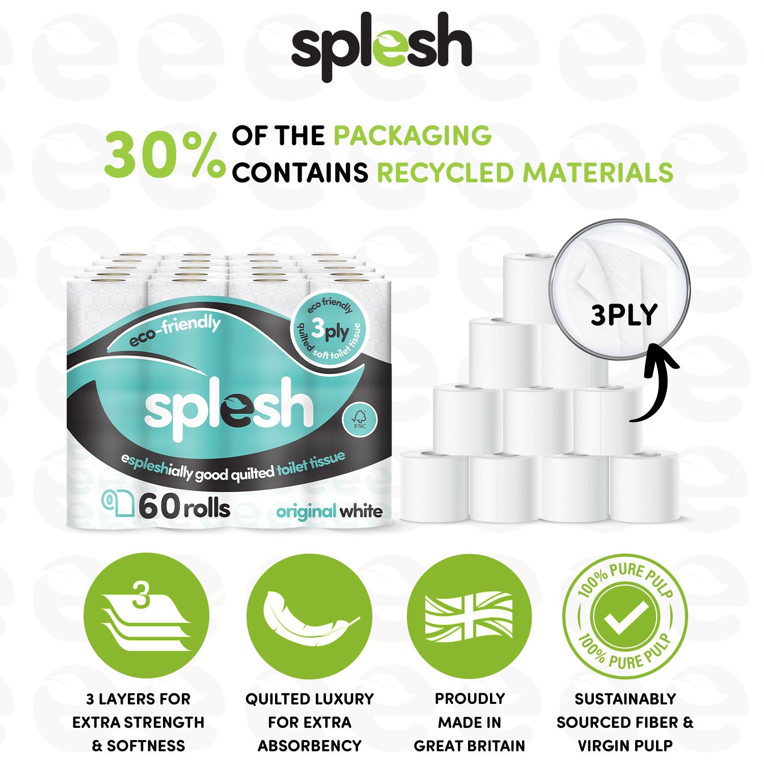 Splesh Toilet Roll Quilted White 60 Rolls with Culina Kitchen Towel 18 Rolls - Splesh