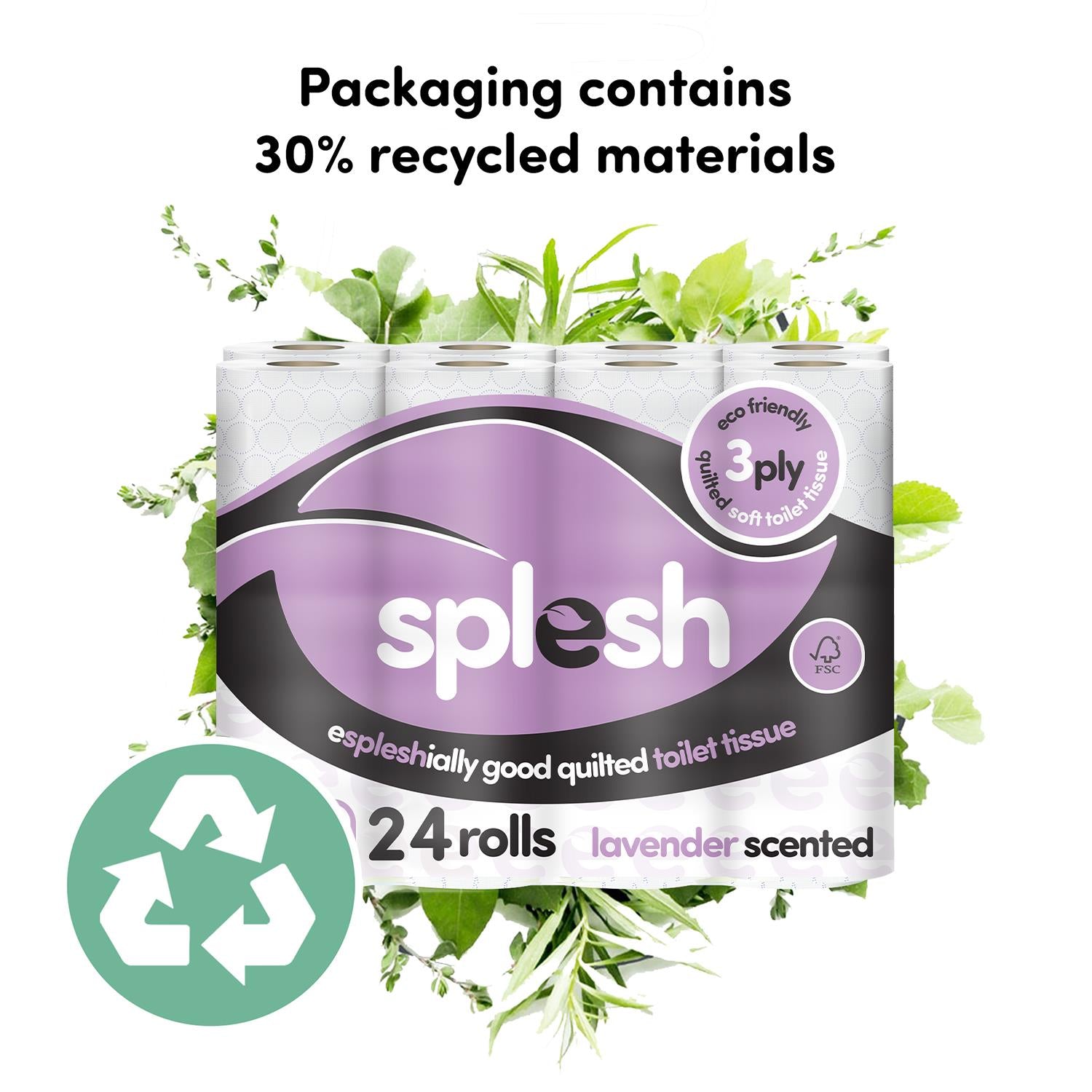 Splesh Soft & Quilted White, Lavender Aloe Vera or Lemon Toilet Tissue 24 Rolls - Splesh