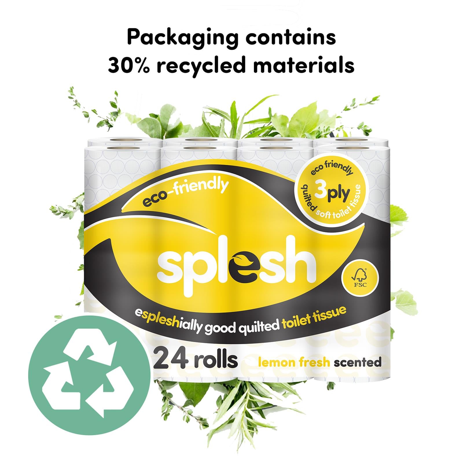 Splesh Soft & Quilted White, Lavender Aloe Vera or Lemon Toilet Tissue 24 Rolls - Splesh