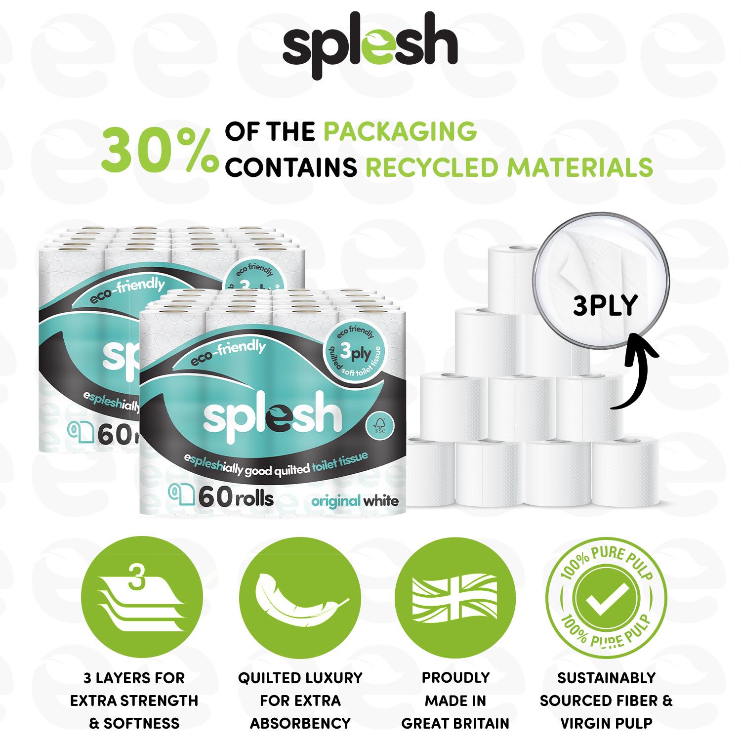 Splesh Toilet Roll Quilted White 120 Rolls with Culina Kitchen Towel 18 Rolls - Splesh