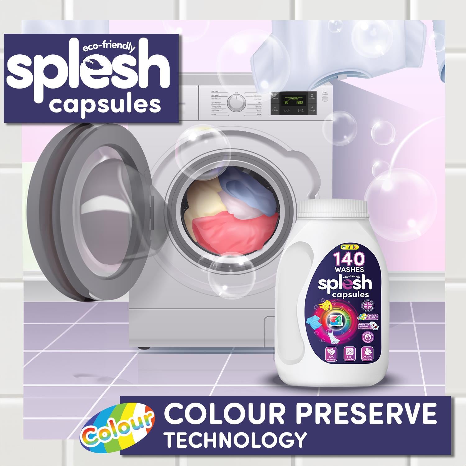 Splesh Xtra Stain Removal 3in1 Laundry Capsules, 5 Months Supply Bulk Buy 140 Washes - Splesh