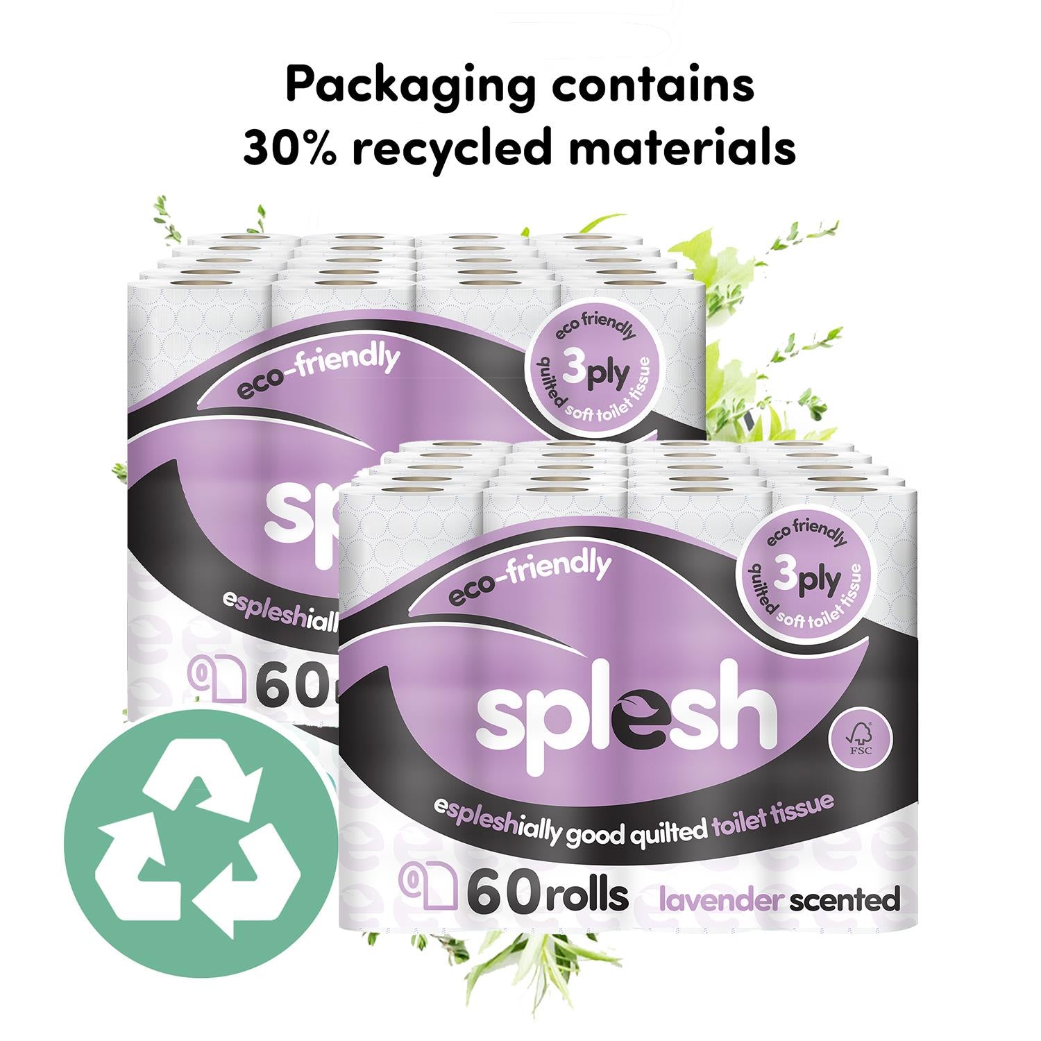 Splesh Toilet Roll Soft & Quilted 3Ply Lavender Scented Toilet Tissue, 120 Rolls - Splesh