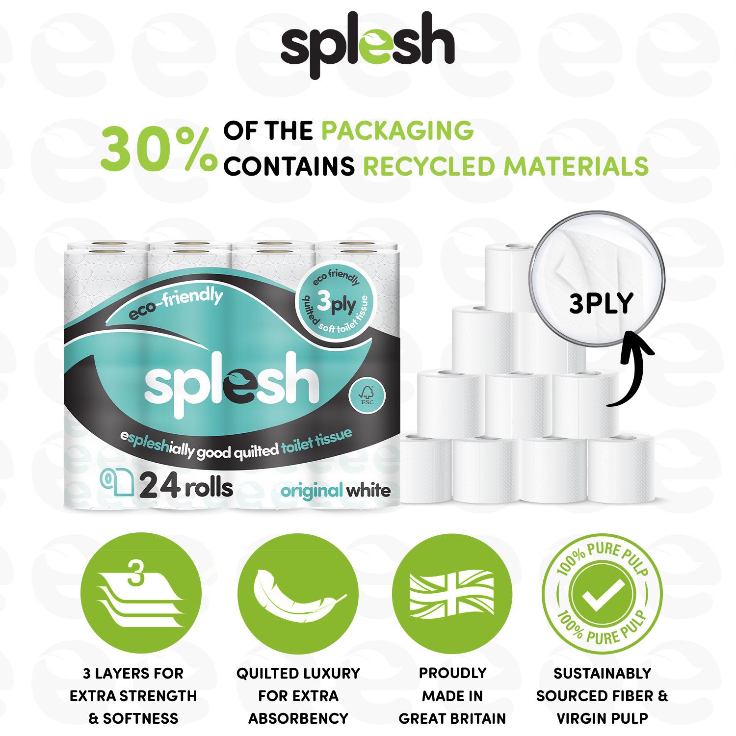 Splesh Toilet Roll Quilted White 24 Rolls with Culina Kitchen Towel 9 Rolls - Splesh