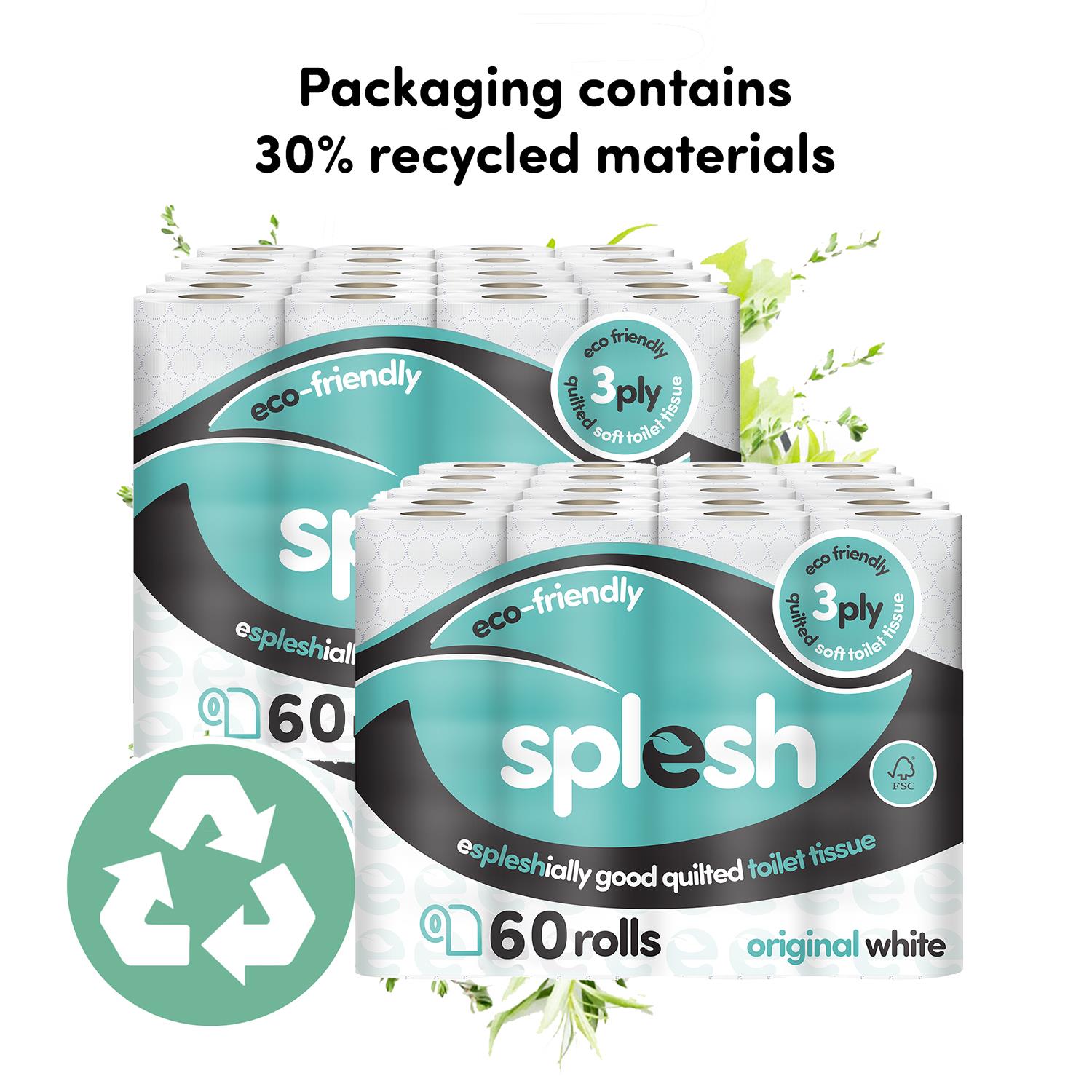 Splesh Toilet Roll Soft & Quilted 3-Ply Original White Toilet Tissue, 120 Rolls - Splesh