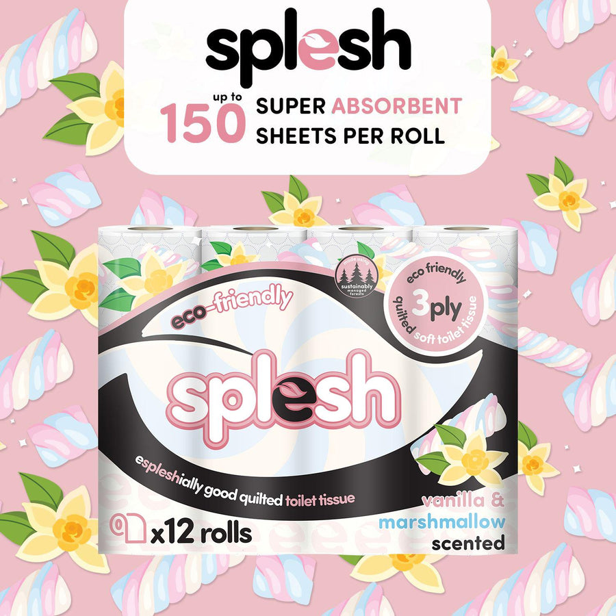 Splesh Summer Variety Quilted 72 Roll Pack, 3-Ply Soft Luxury Watermelon, Vanilla & Aloe Scented Tissue