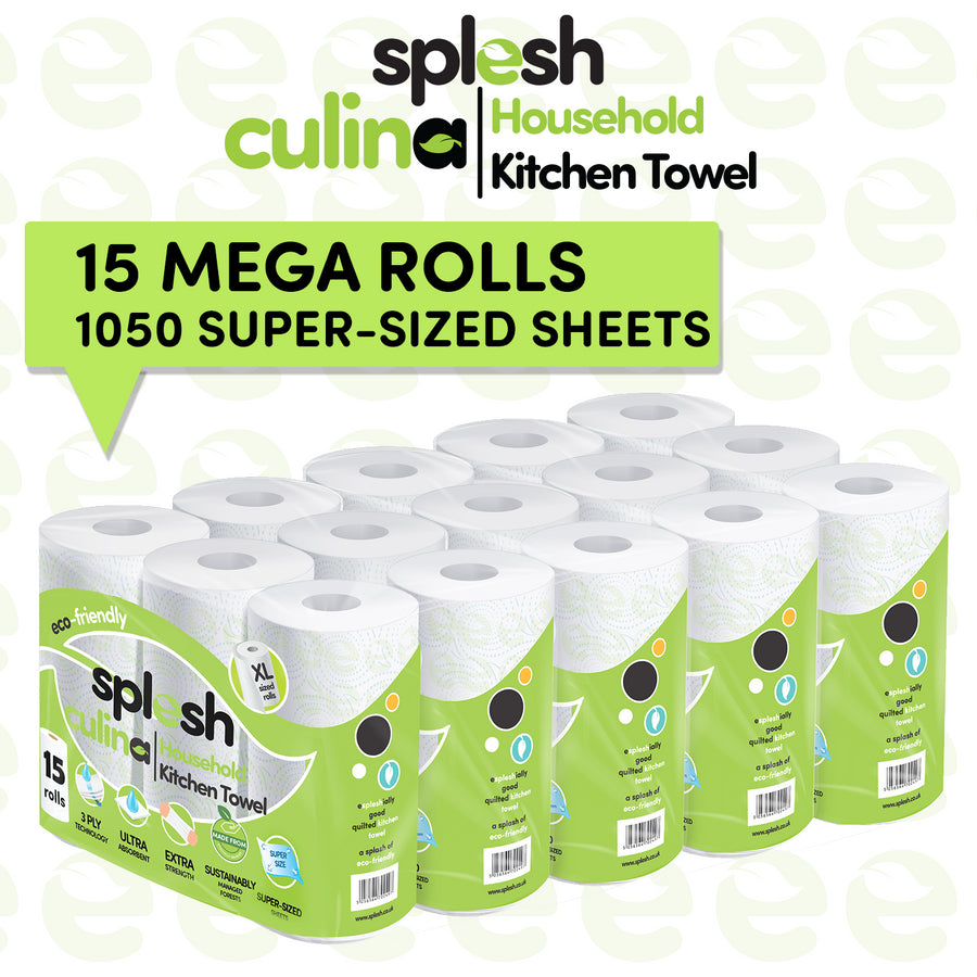 Splesh Culina Kitchen Towel 3 Ply Ultra Absorbent Household XL Roll, 15 Rolls