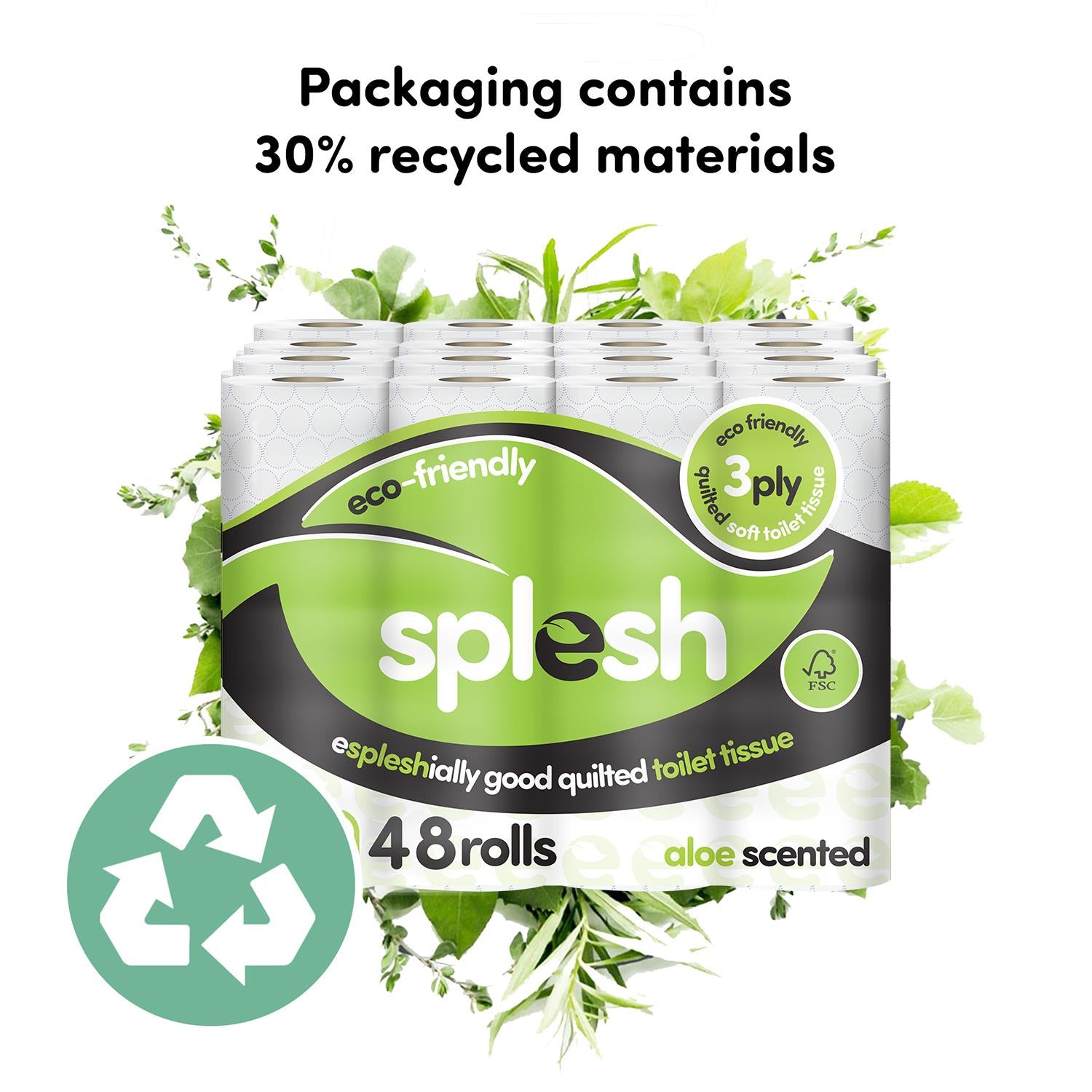 Splesh Toilet Roll Soft & Quilted 3-Ply AloeVera Scented Toilet Tissue, 48 Rolls - Splesh