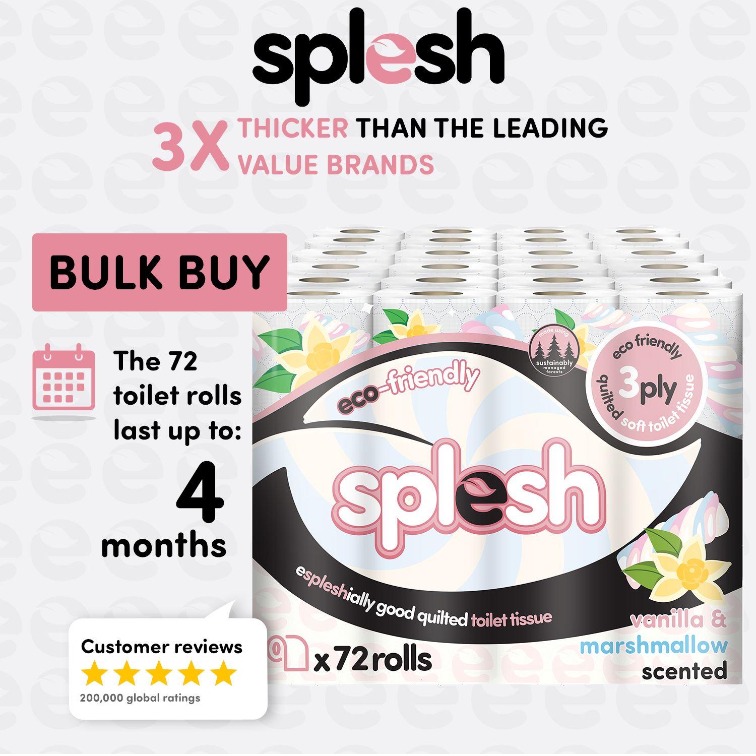 Splesh Quilted Toilet Roll Luxury Vanilla &amp; Marshmallow 3-Ply Soft Toilet Paper, 48 Rolls - Splesh