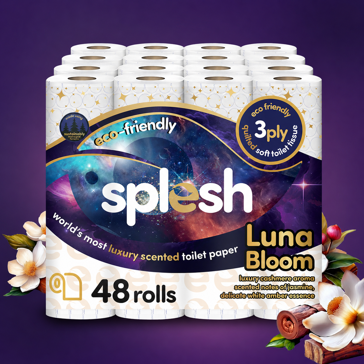 Splesh luna bloom luxury scented toilet roll, 48 rolls