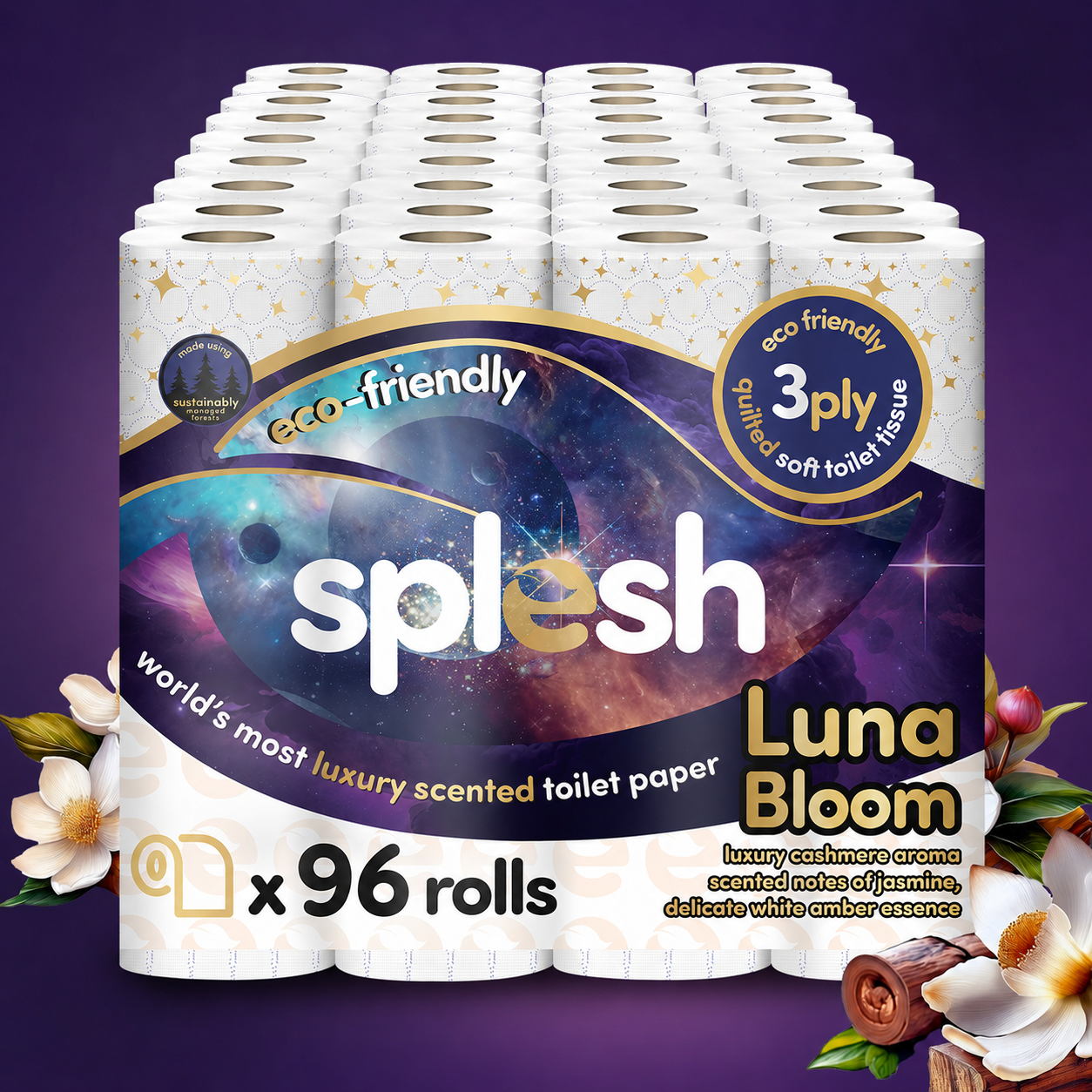 Splesh luna bloom luxury scented toilet roll, 96 rolls