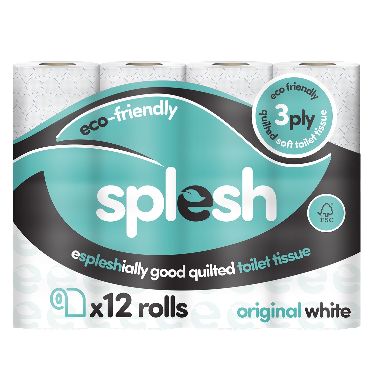 Splesh Toilet Roll, Soft & Quilted Eco-Friendly, White, 12 Rolls - Splesh