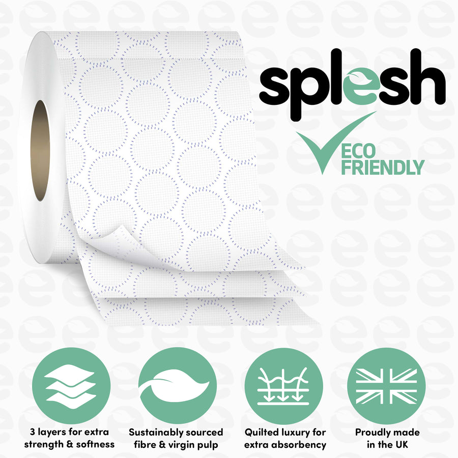 Splesh Toilet Roll, Soft & Quilted Eco-Friendly, White, 12 Rolls