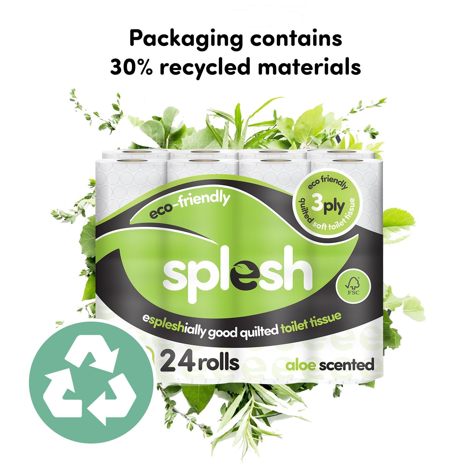 Splesh Toilet Roll Soft & Quilted 3-Ply AloeVera Scented Toilet Tissue, 24 Rolls - Splesh