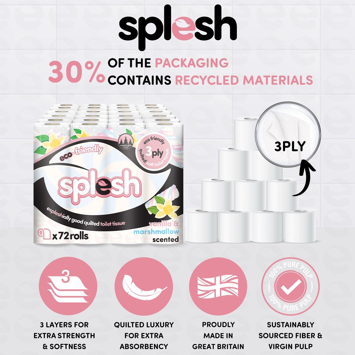 Splesh Quilted Toilet Roll Luxury Vanilla &amp; Marshmallow 3-Ply Soft Toilet Paper, 48 Rolls - Splesh