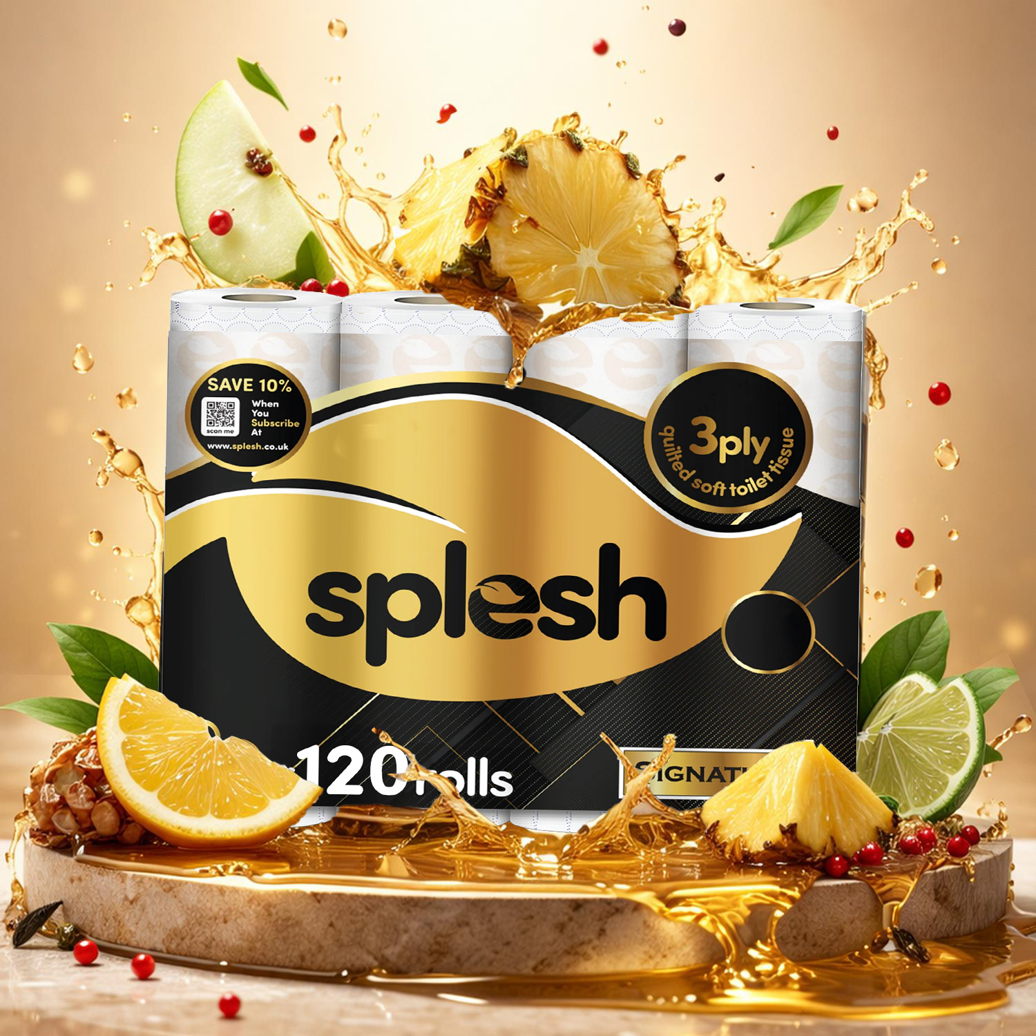 Splesh Signature Rolls Luxury Pineapple, Bergamot & Smoky Woods scented toilet tissue