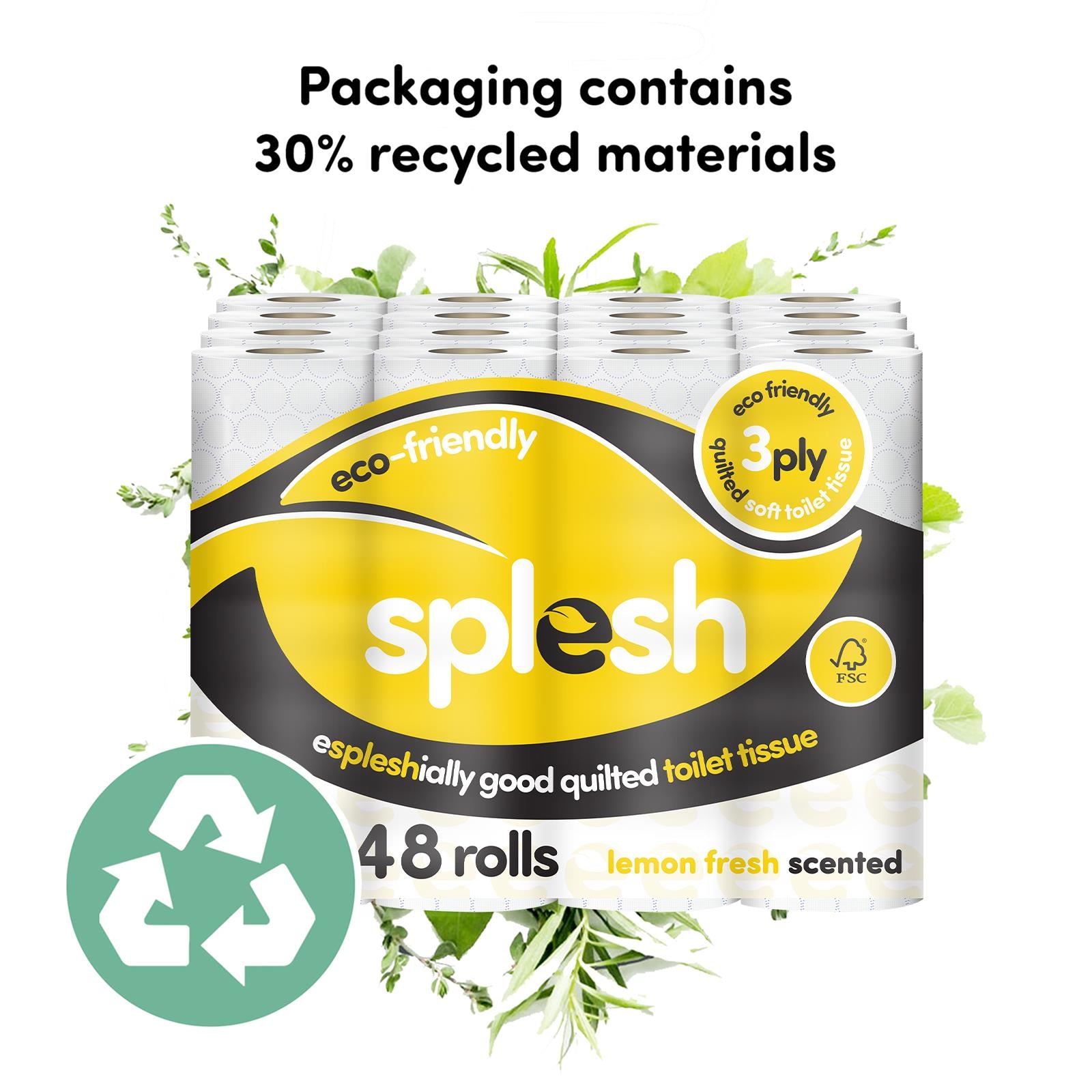 Splesh Soft & Quilted White, Lavender Aloe Vera or Lemon Toilet Tissue 48 Rolls - Splesh