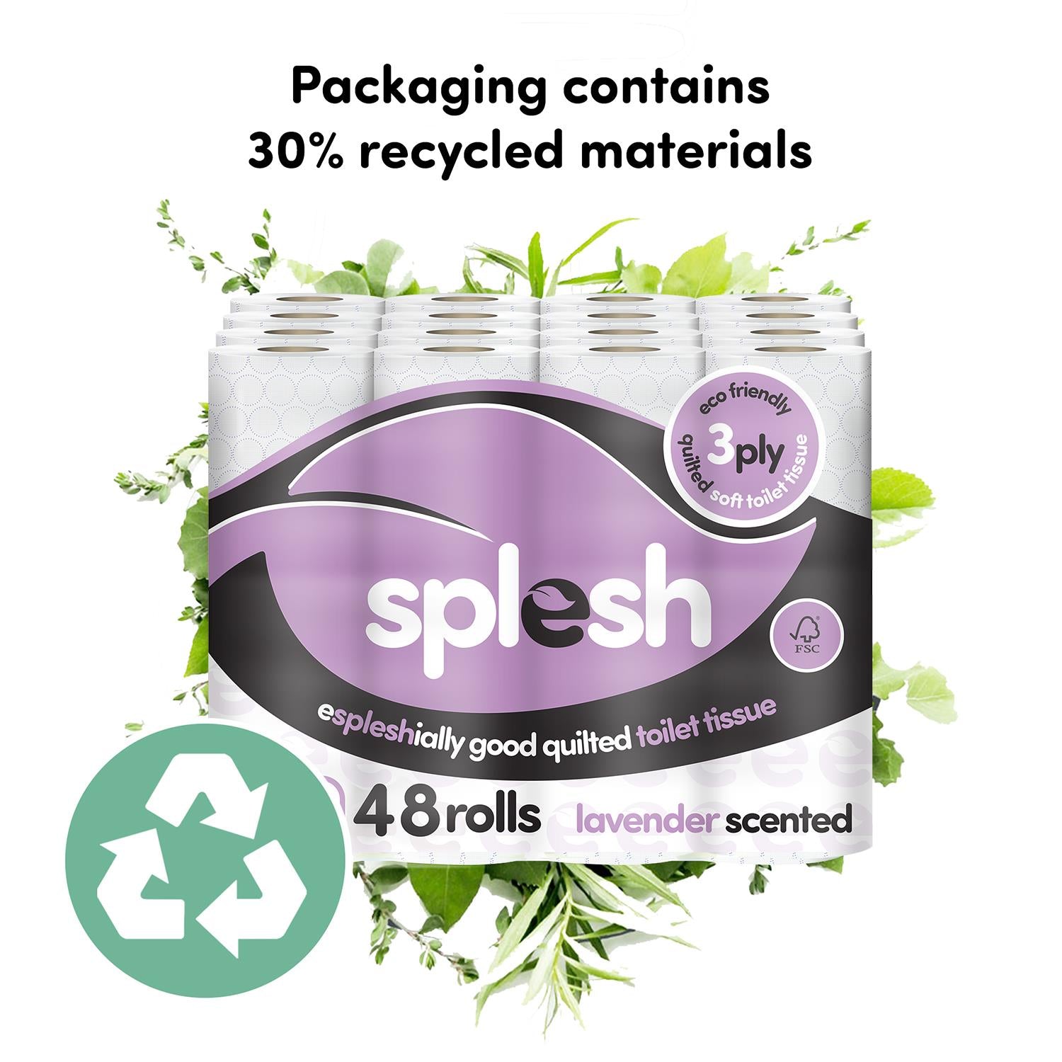 Splesh Soft & Quilted White, Lavender Aloe Vera or Lemon Toilet Tissue 48 Rolls - Splesh