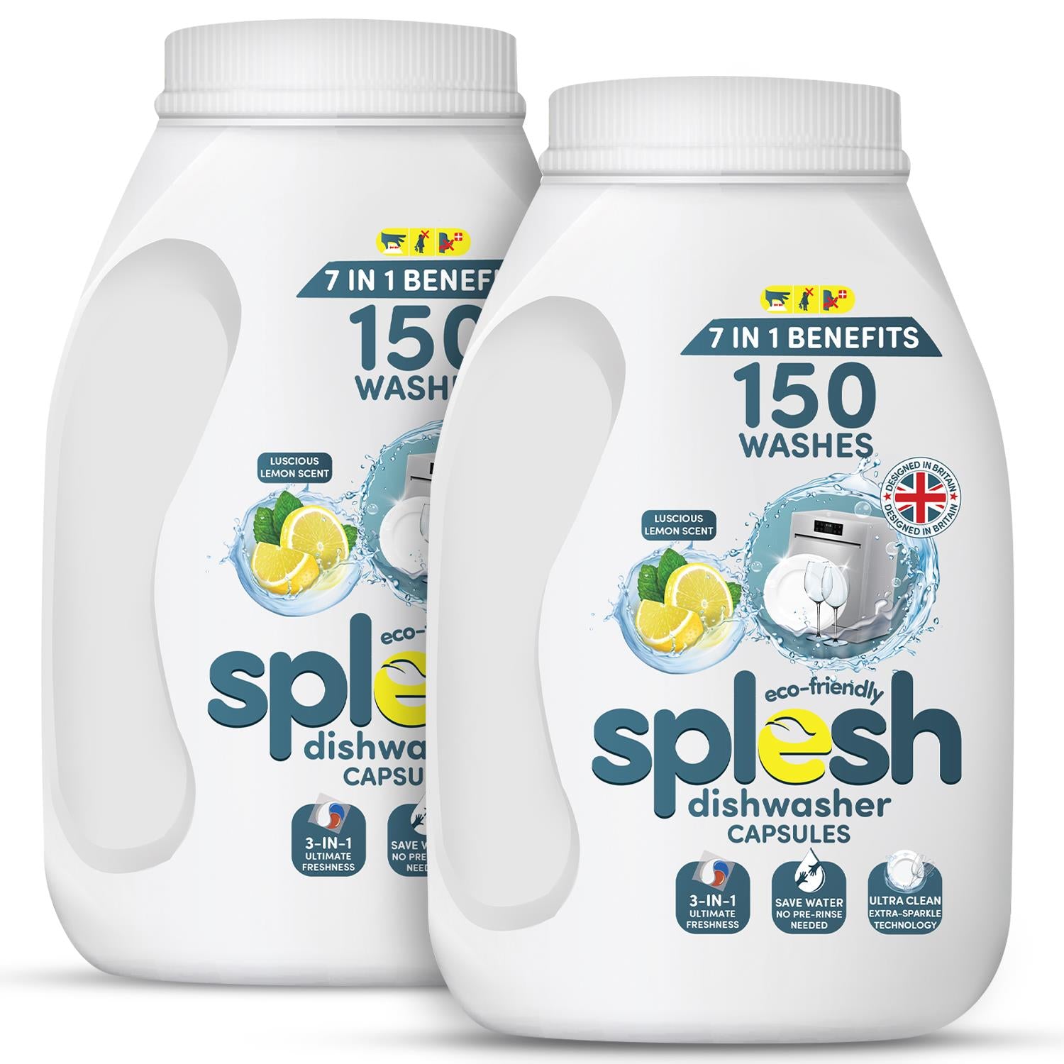 Splesh 3 in 1 Ultimate Freshness Dishwasher Tablets, Lemon Scent 300 Washes - Splesh