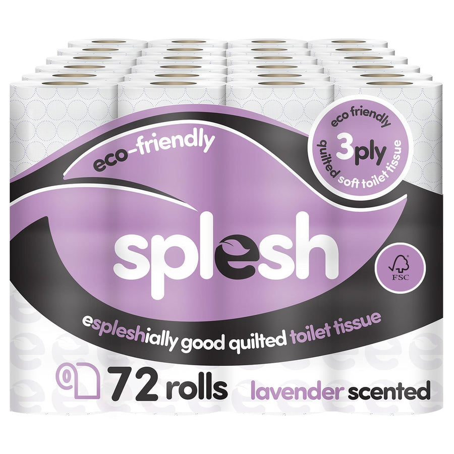 Splesh Toilet Roll Soft & Quilted Eco-friendly Lavender 72 Rolls with Free Culina Kitchen Towel 3 Rolls