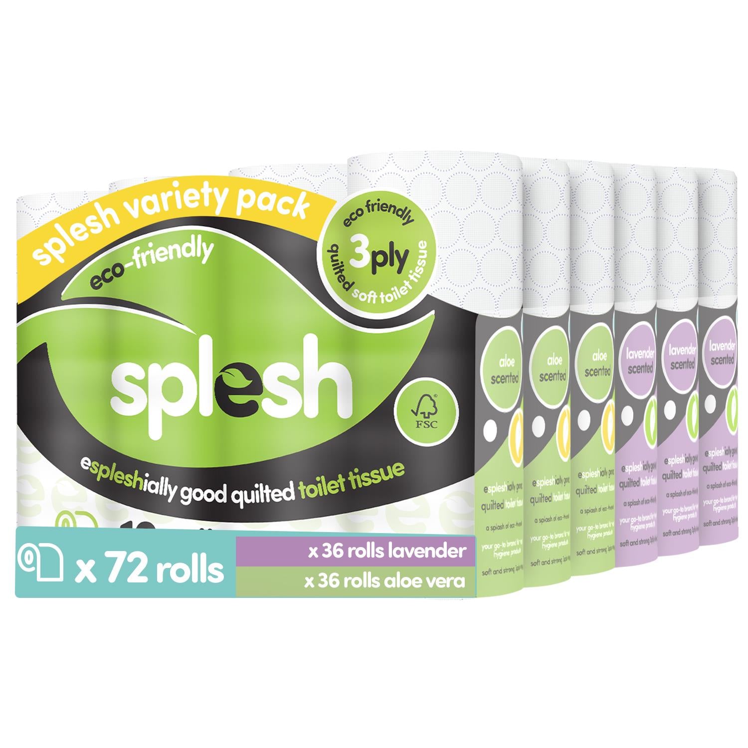Splesh Super Saver 72 Toilet Rolls Variety Pack (36 Aloe vera+36 Lavender Rolls) - Splesh