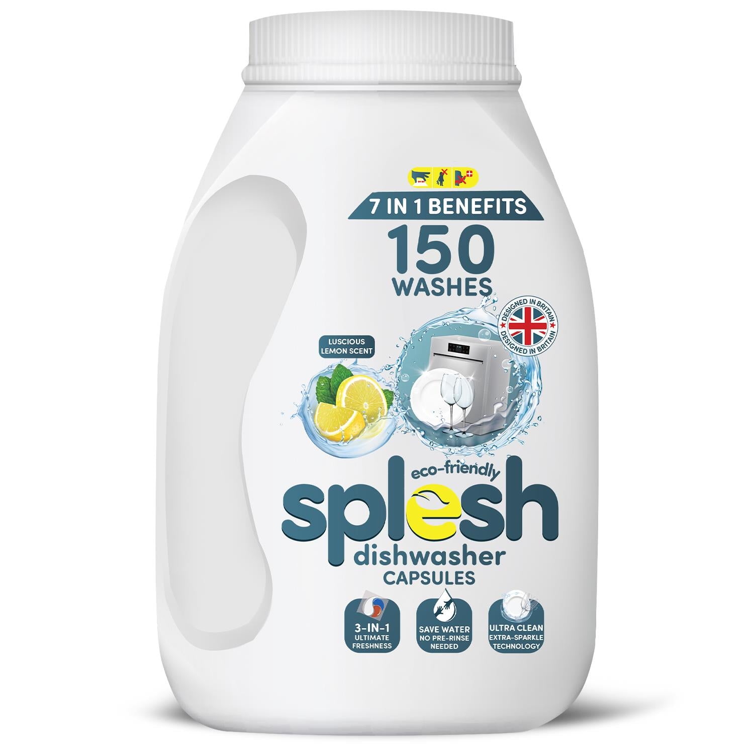 Splesh 3 in 1 Ultimate Freshness Dishwasher Tablets, Lemon Scent 150 Washes - Splesh
