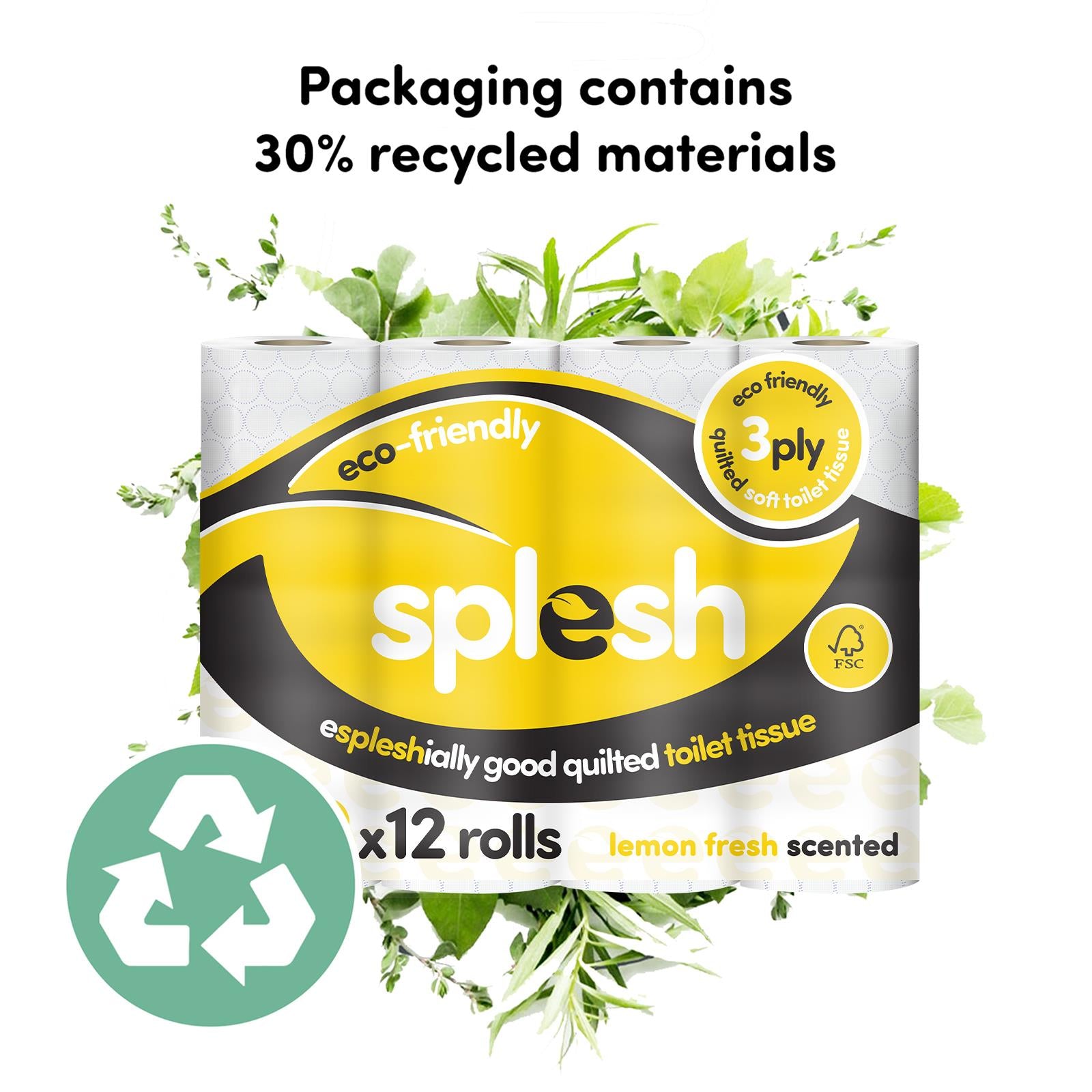 Splesh Soft & Quilted White, Lavender Aloe Vera or Lemon Toilet Tissue, 12 Rolls - Splesh